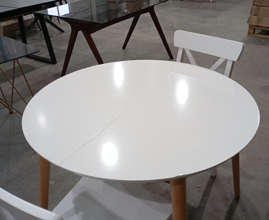 Стол круглый раскладной обеденный Боско/Вosco МДФ/бук, 100х75х100+30см, белый/натуральный бук