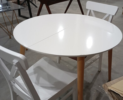 Стол круглый раскладной обеденный Боско/Вosco МДФ/бук, 100х75х100+30см, белый/натуральный бук