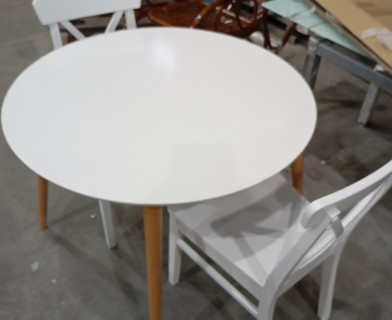 Стол круглый раскладной обеденный BOSCO (Боско) основание бук, столешница мдф, 100*75*100+30см, Белый+Натуральный ( Бук)