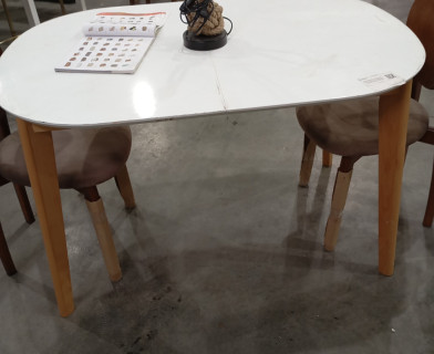 Стол обеденный раскладной BOSCO (Боско) основание бук, столешница мдф, 120+30*80см, Белый+Натуральный ( Бук)