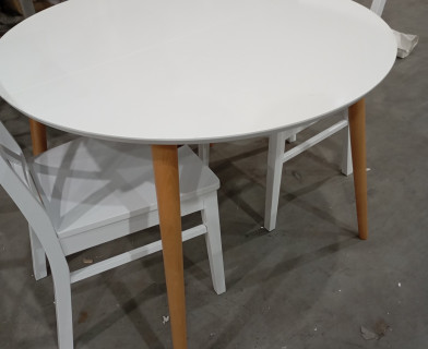 Стол круглый раскладной обеденный BOSCO (Боско) основание бук, столешница мдф, 100*75*100+30см, Белый+Натуральный ( Бук)