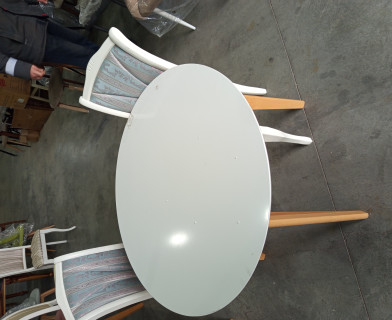 Стол обеденный BOSCO (Боско) основание бук, столешница мдф, D900, Белый+Натуральный ( Бук)