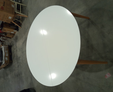 Стол круглый раскладной обеденный BOSCO (Боско) основание бук, столешница мдф, 100*75*100+30см, Белый+Натуральный ( Бук)