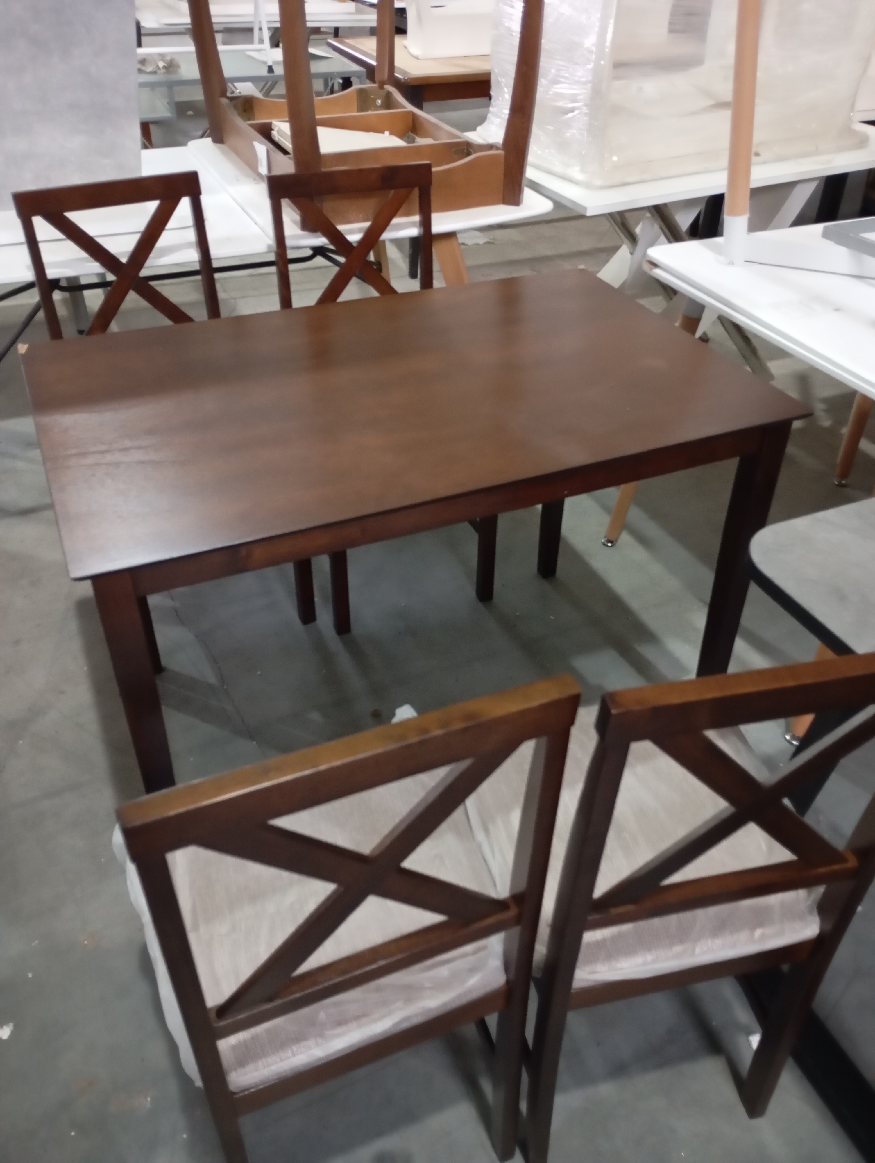 Обеденный комплект Хадсон (стол + 4 стула)/ Hudson Dining Set дерево гевея/мдф, стол: 110х70х75см / стул: 44х42х89см, cappuccino (темный орех), ткань кор.-зол. (1