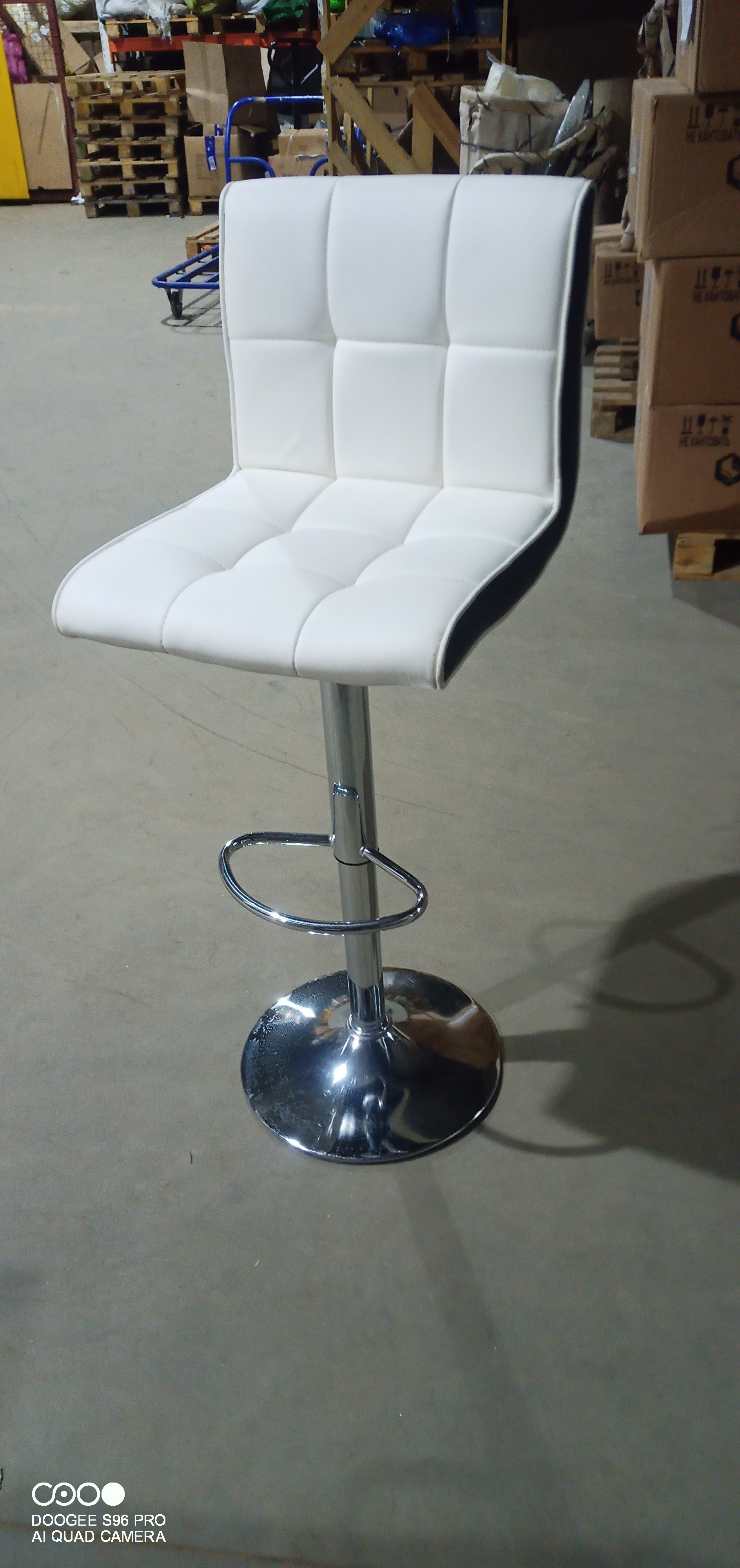 Стул барный Барбер/Barber (мод.KY711D) металл/экокожа, 43х50х92-103см, белый/черный/хром