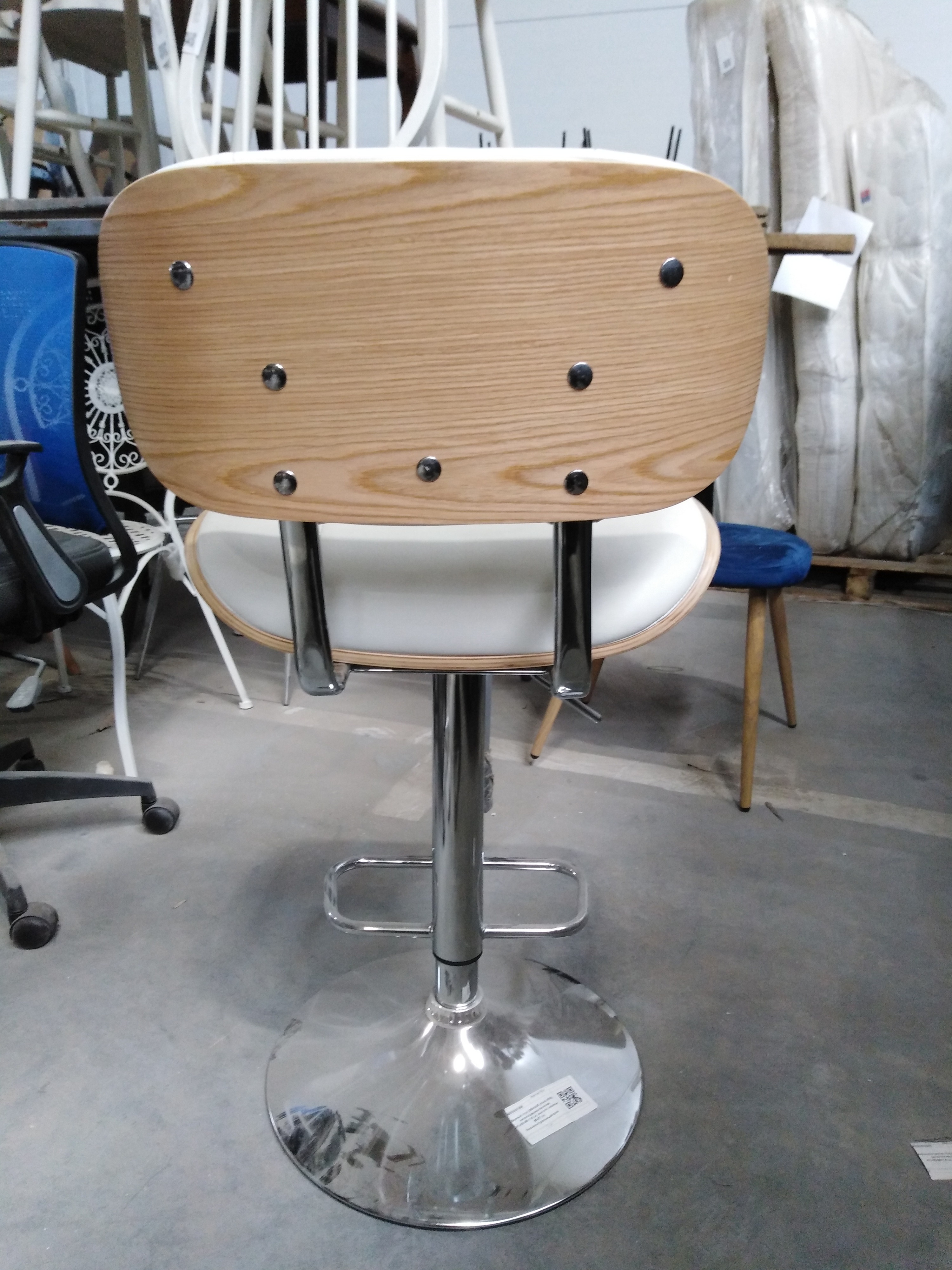 Барный стул DRAKAR (mod.4050) металл/дерево/экокожа, 51х56х95-116 см, высота сиденья 65-87 см, белый/натуральный/хром