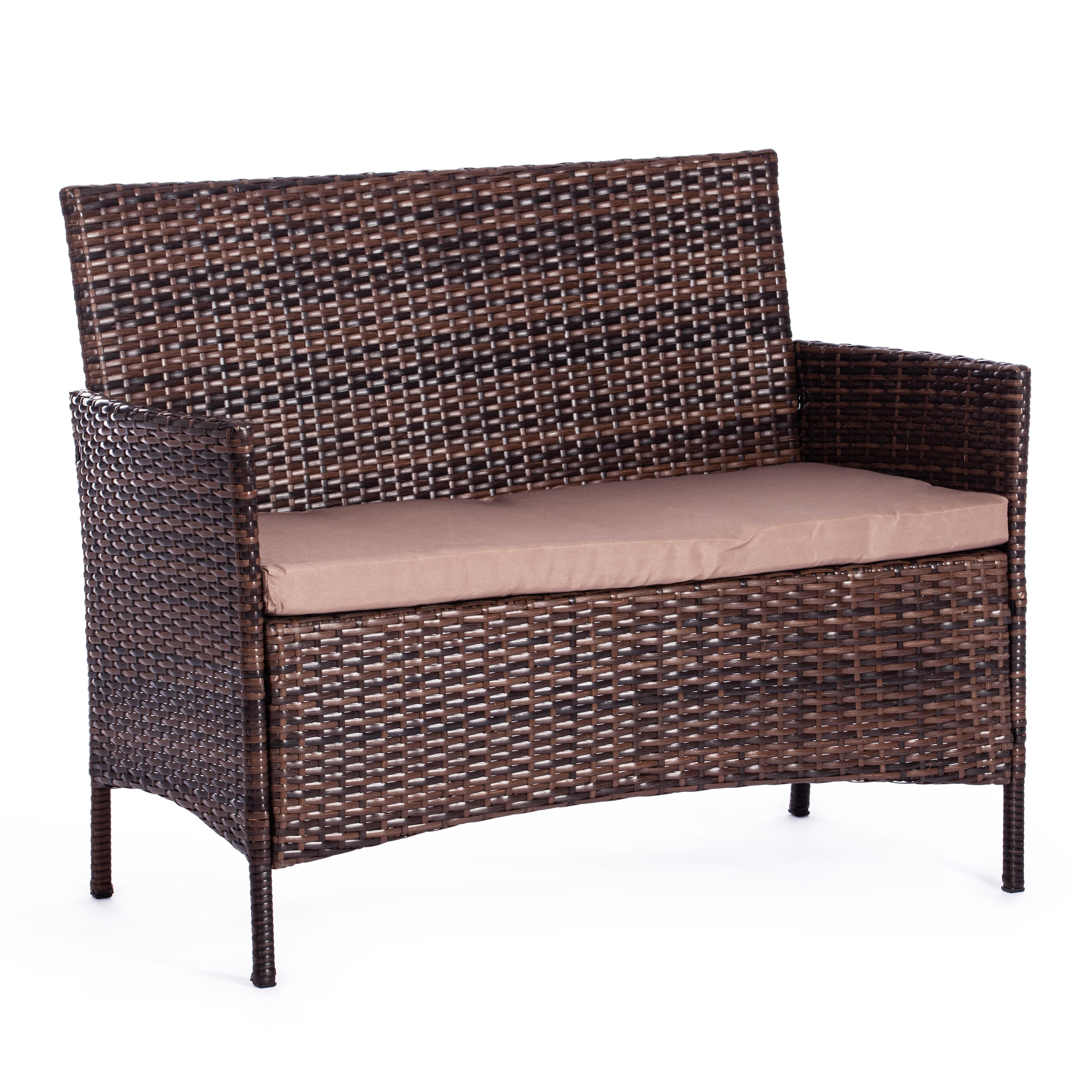 Лаундж сет (диван+2кресла+столик+подушки) (mod. 210013 А) пластиковый ротанг, 108х62х83см/60х62х83см/80х48х39см, темно-коричневый, ткань DB-18 серый