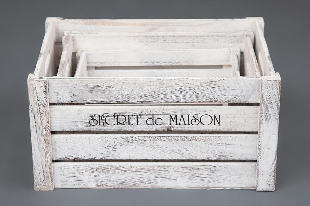 Набор ящиков Secret De Maison CIBOIRE ( mod. HX16-832 S/3 ) paulownia, мдф, 38x28x20см / 33x23x18см / 28x18x15см, Античный белый
