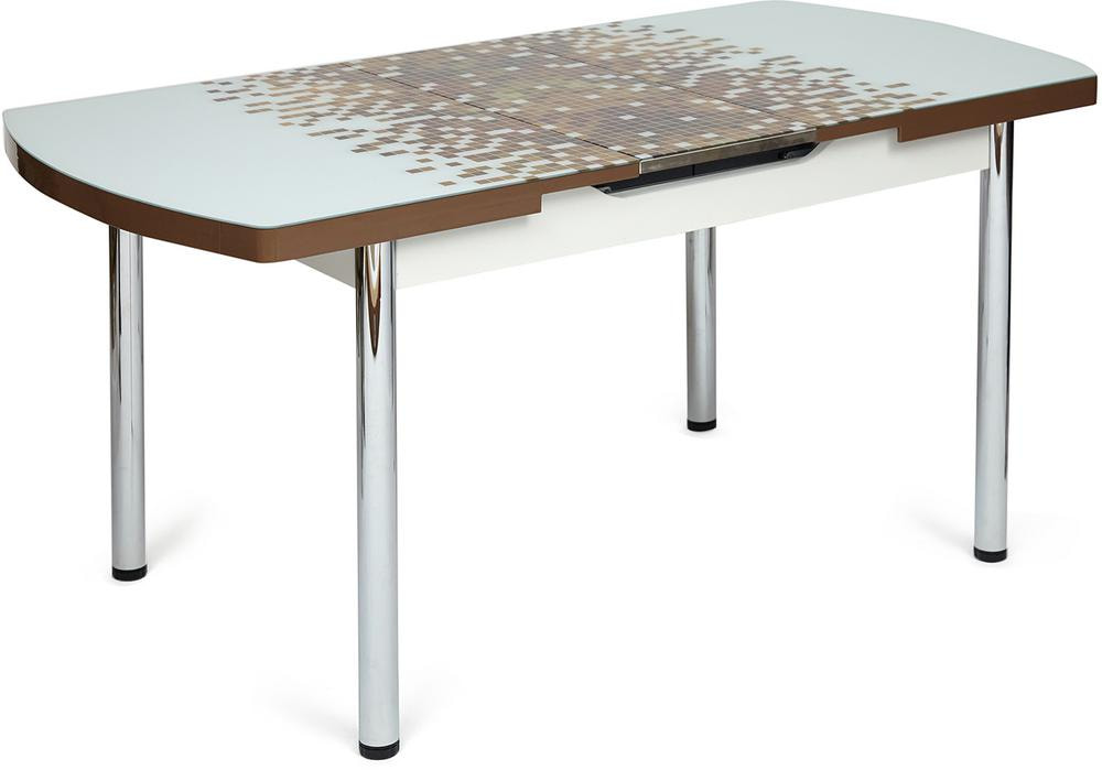 Стол MARMARIS (Mod.18) металл,мдф, стекло, 126+30x80x75см, бело-коричневый узор
