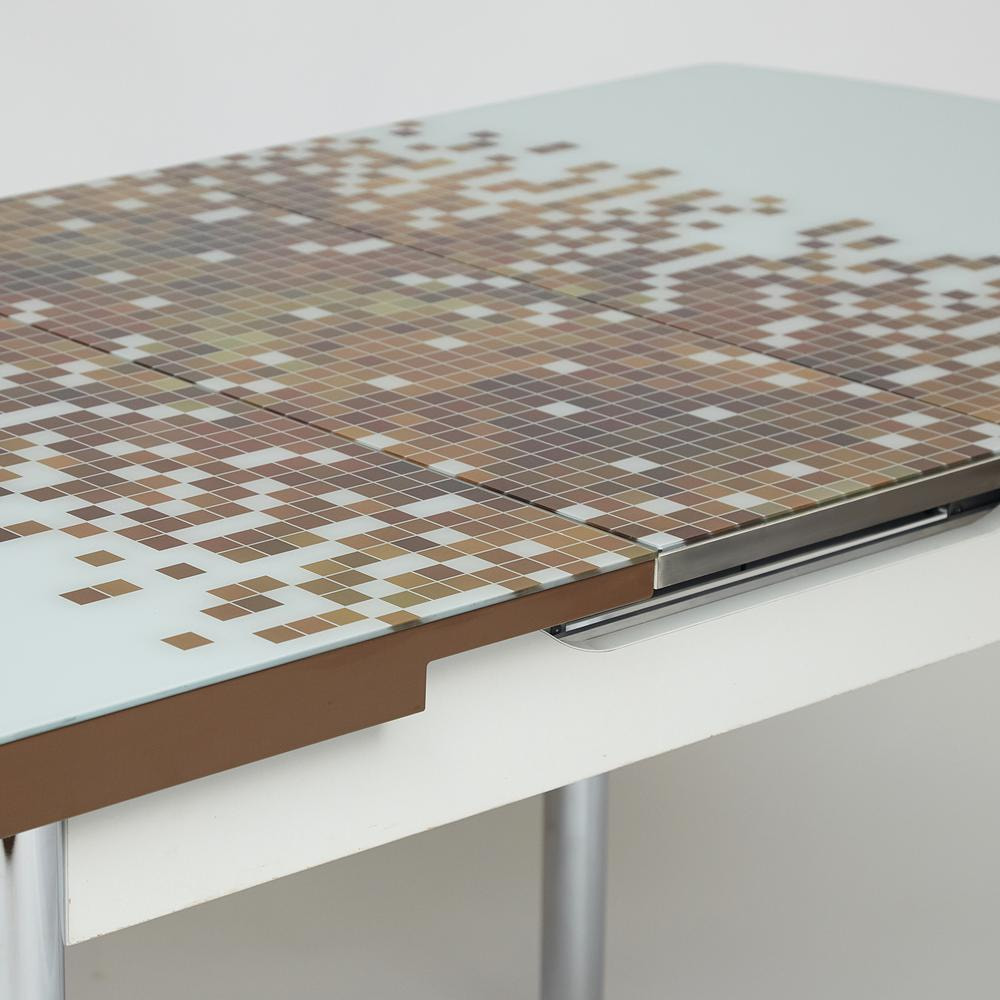 Стол MARMARIS (Mod.18) металл,мдф, стекло, 126+30x80x75см, бело-коричневый узор