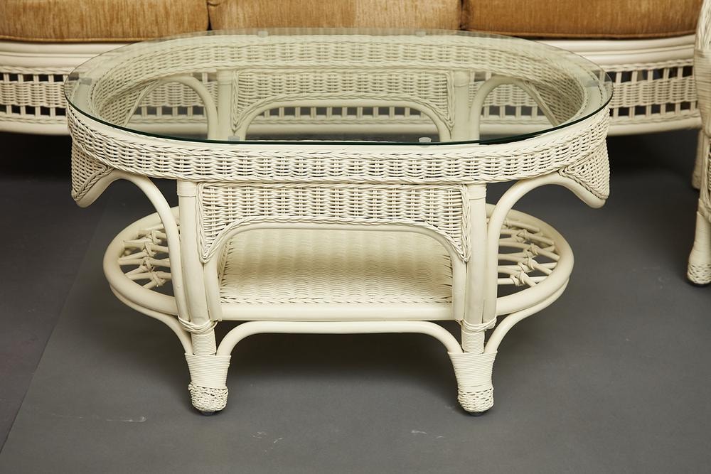 КОМПЛЕКТ для отдыха "MICHELLE" ( стол со стеклом+ диван + 2 кресла + подушки) TCH White (белый), Ткань рубчик, цвет кремовый