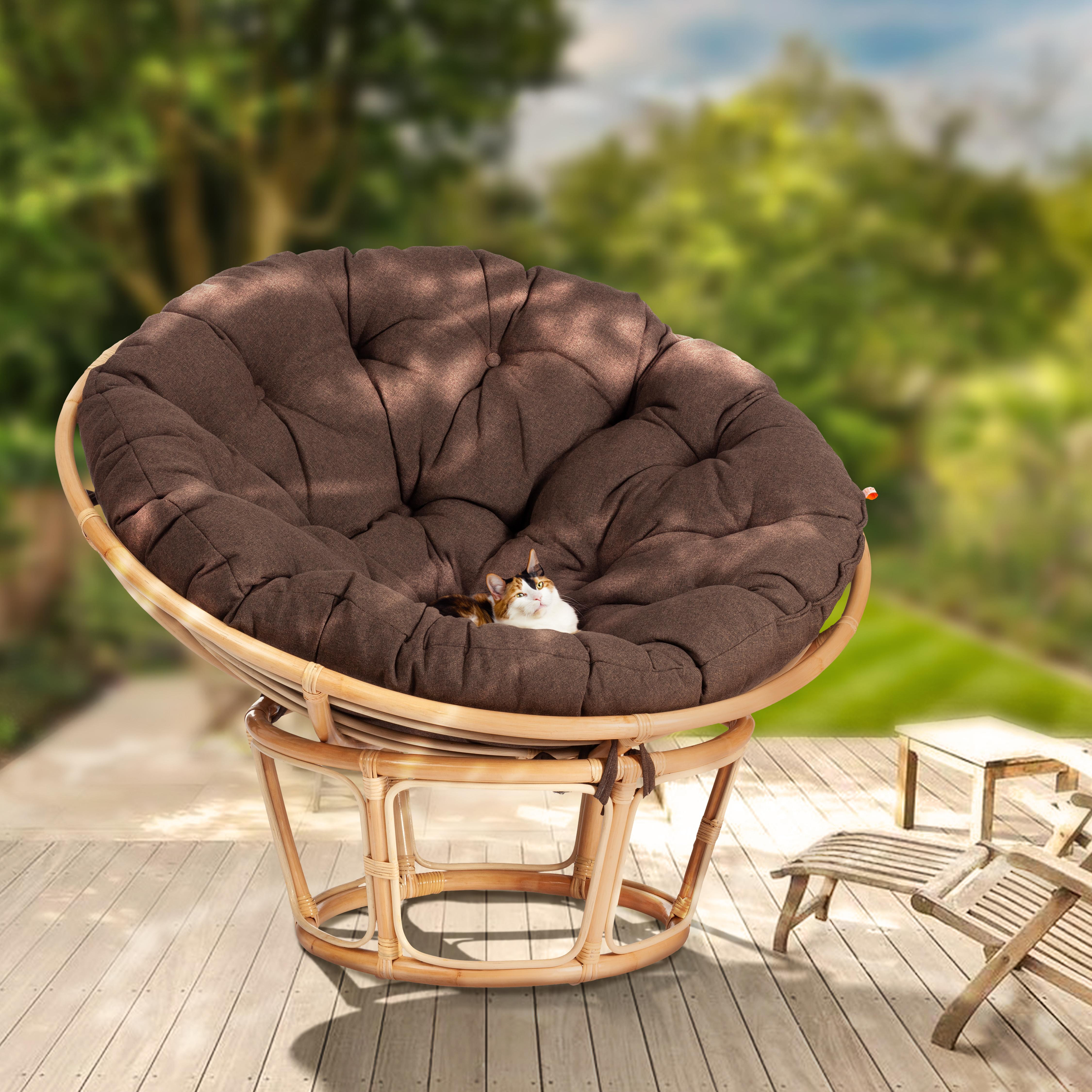 Кресло PAPASAN ECO/ПАПАСАН ЭКО P115-1/SP STD /c подушкой, ремешками/ диаметр подушки 125 см, 115x101x92 см, Natural (натуральный), ткань Коричневый, 3М7-147