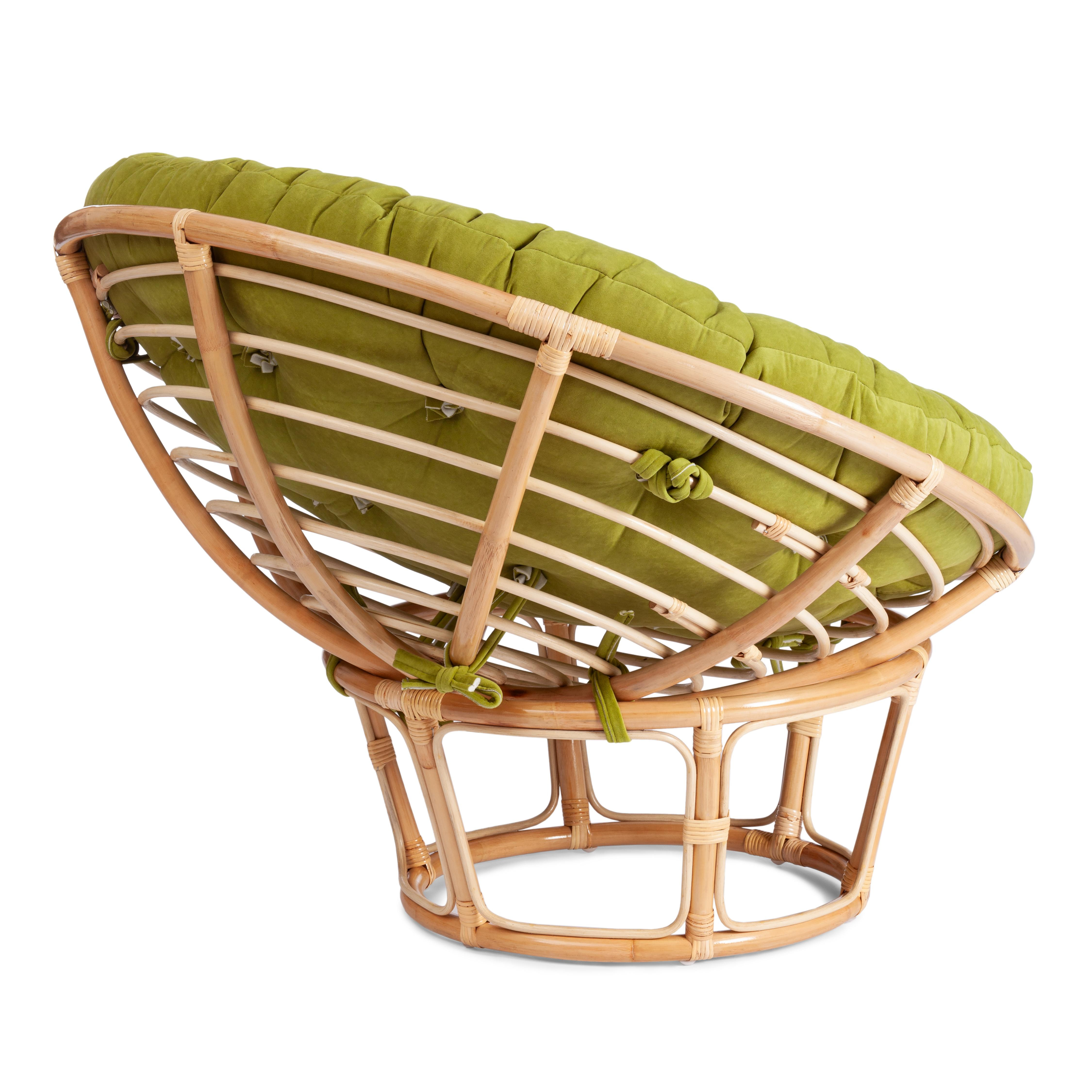 Кресло PAPASAN ECO/ПАПАСАН ЭКО P115-1/SP STD /c подушкой, ремешками/ диаметр подушки 125 см, 115x101x92 см, Natural (натуральный), флок Олива, 23