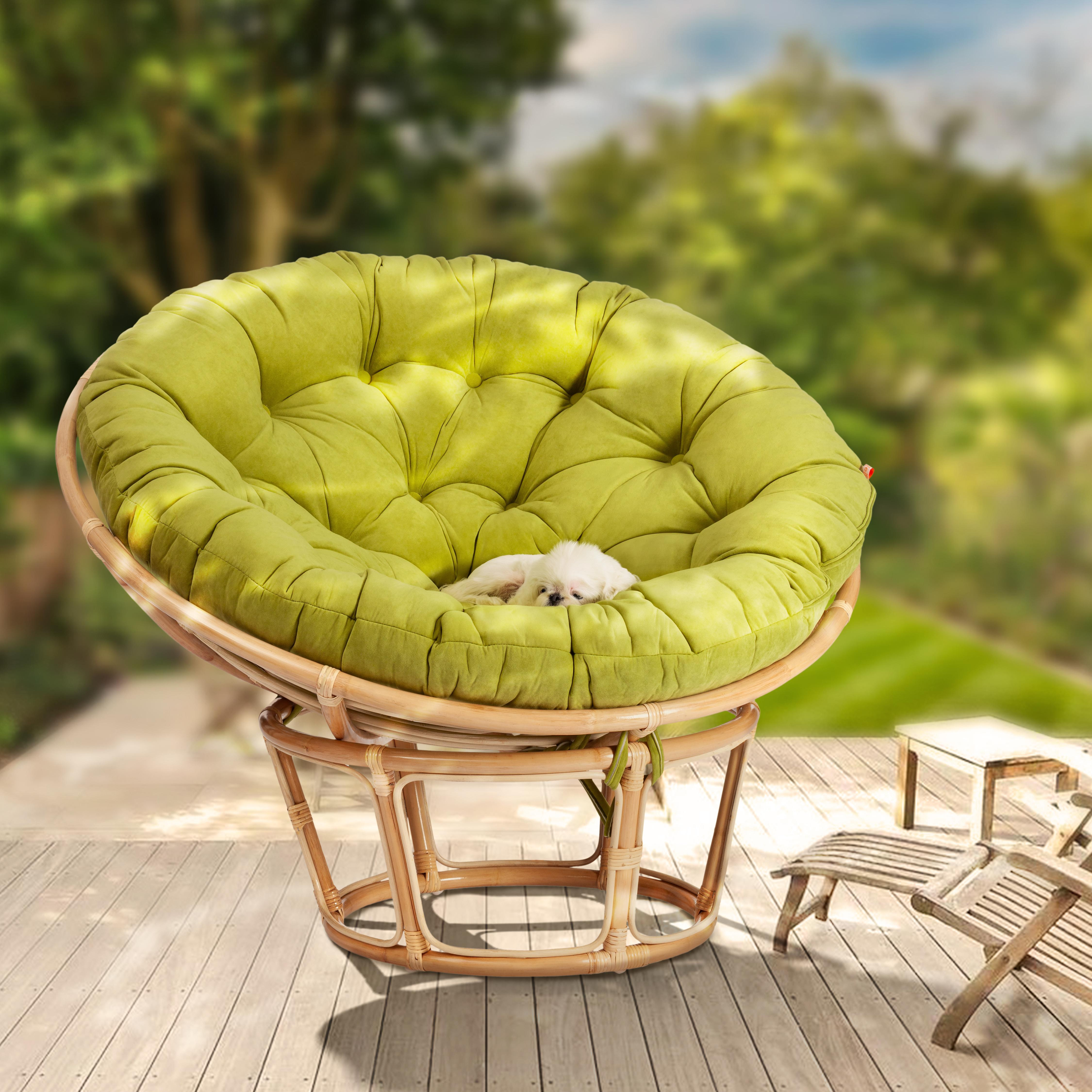 Кресло PAPASAN ECO/ПАПАСАН ЭКО P115-1/SP STD /c подушкой, ремешками/ диаметр подушки 125 см, 115x101x92 см, Natural (натуральный), флок Олива, 23