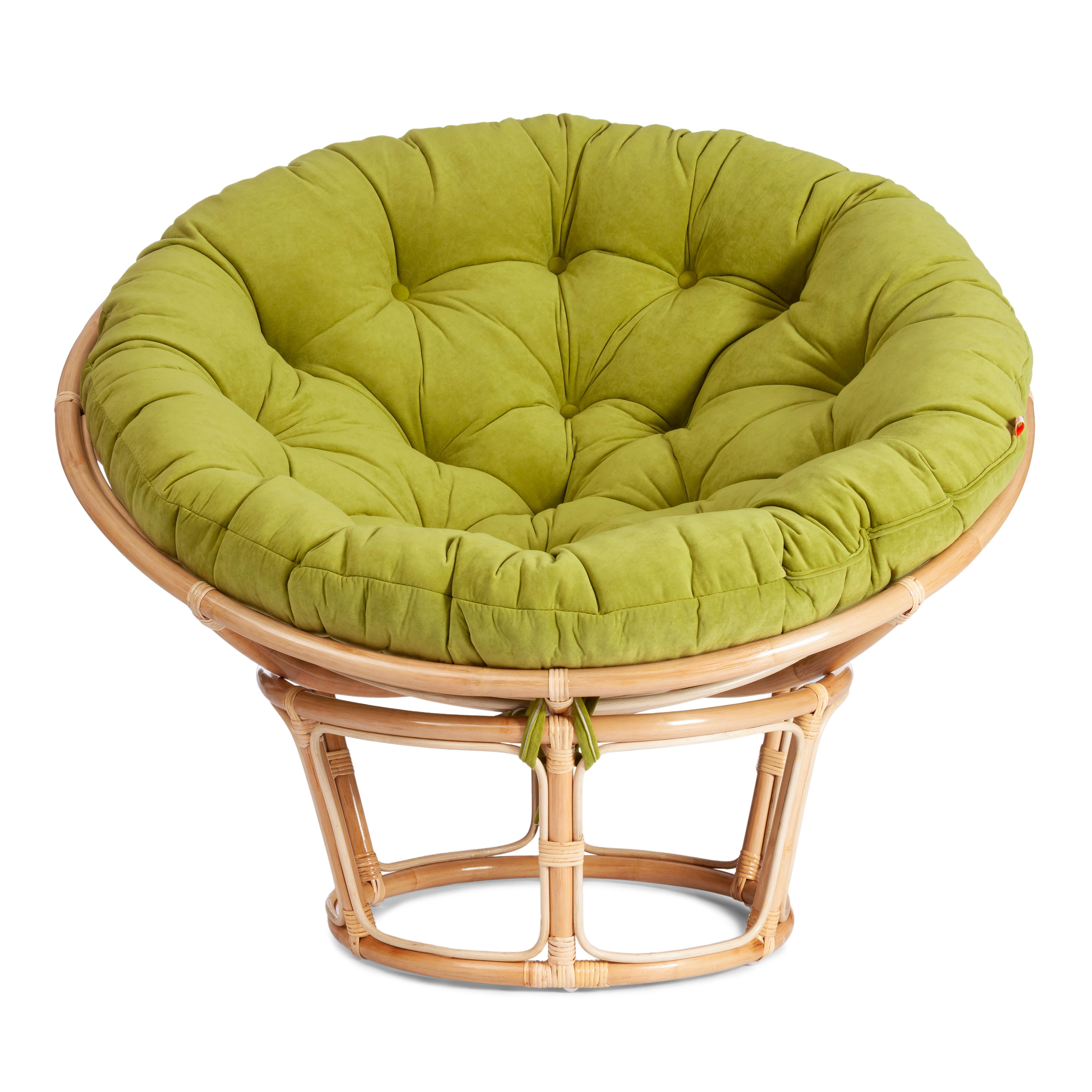 Кресло PAPASAN ECO/ПАПАСАН ЭКО P115-1/SP STD /c подушкой, ремешками/ диаметр подушки 125 см, 115x101x92 см, Natural (натуральный), флок Олива, 23