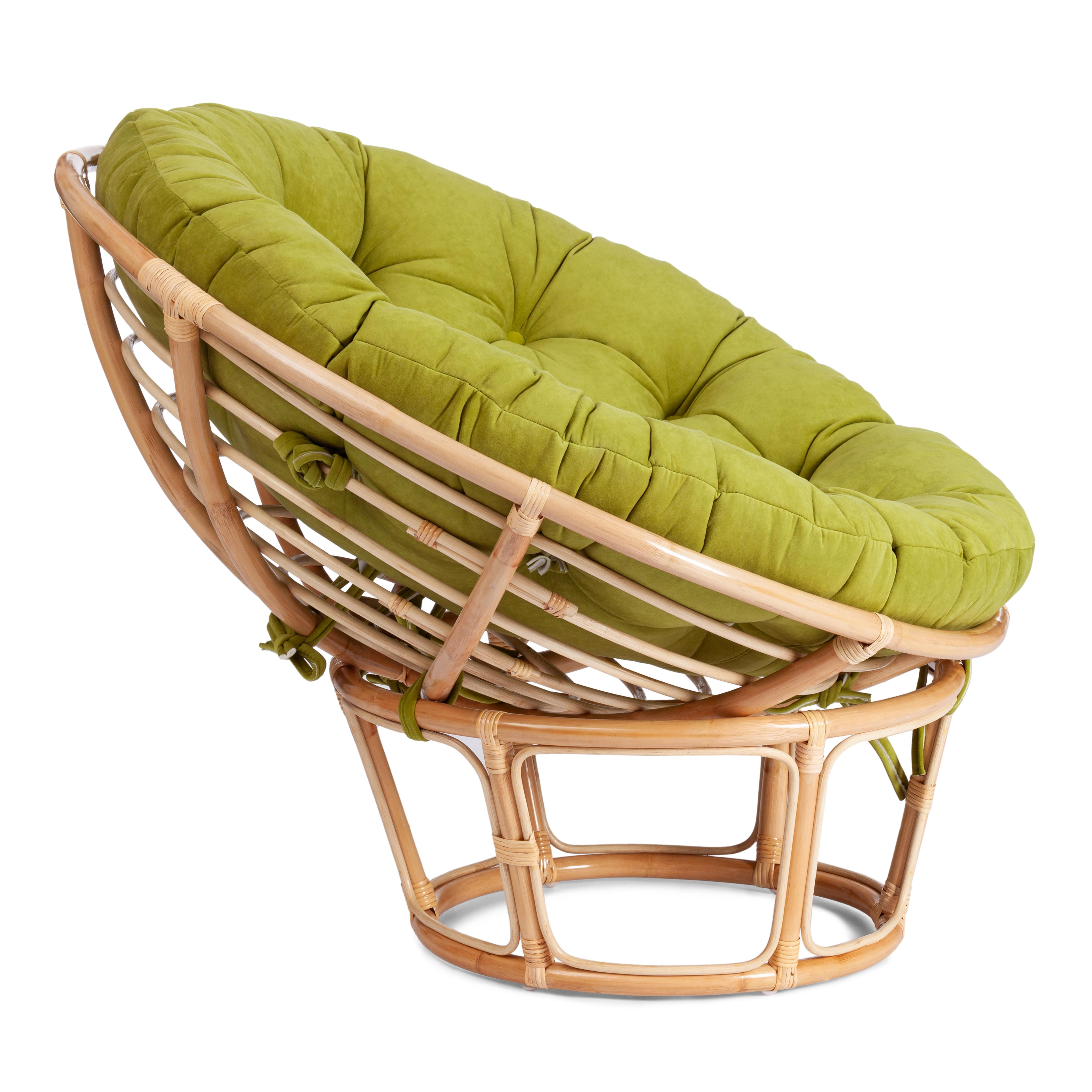 Кресло PAPASAN ECO/ПАПАСАН ЭКО P115-1/SP STD /c подушкой, ремешками/ диаметр подушки 125 см, 115x101x92 см, Natural (натуральный), флок Олива, 23