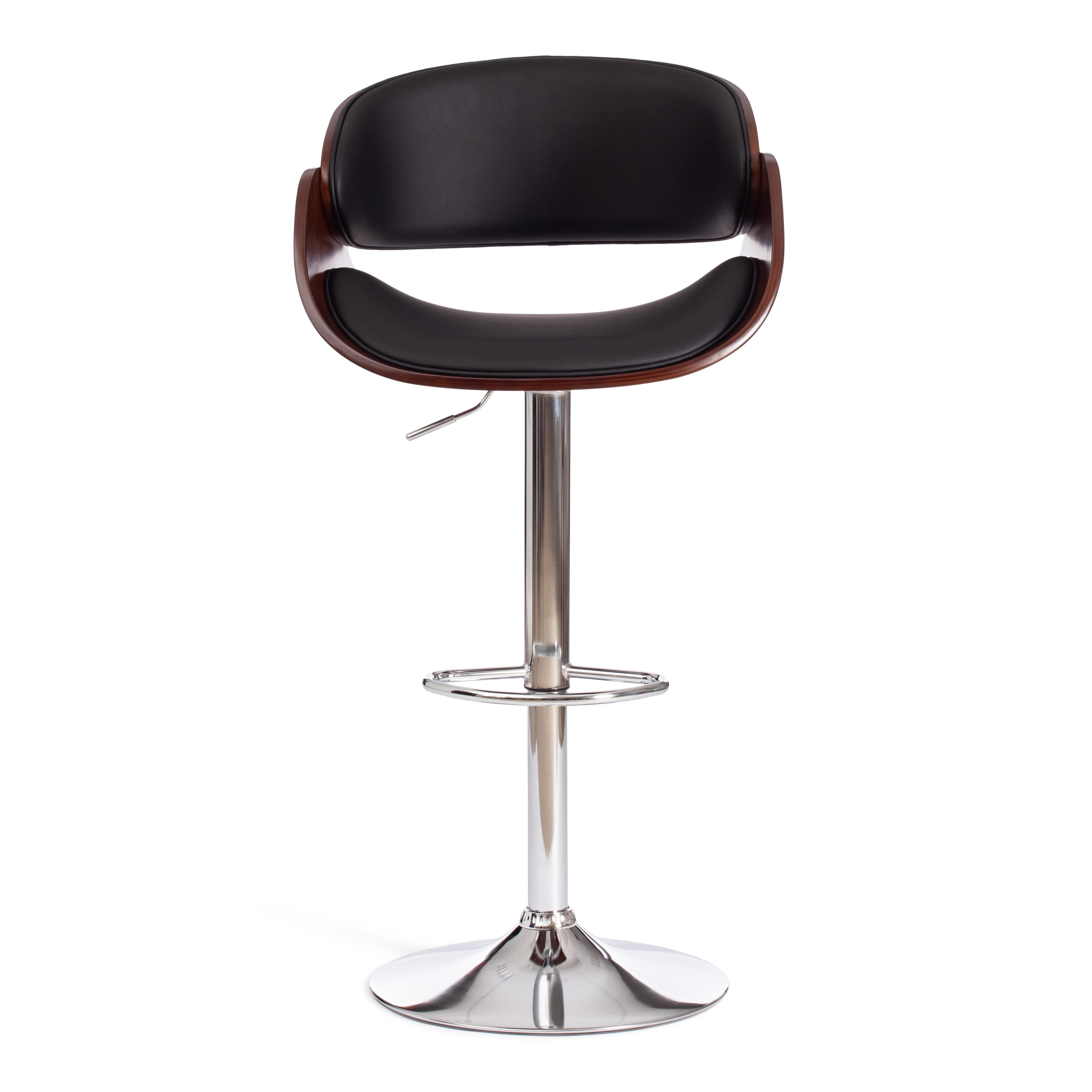 Барный стул LANDO (mod.4036) металл/дерево/экокожа, 59х51х93-114 см, высота сиденья 62-83 см, черный/орех/хром