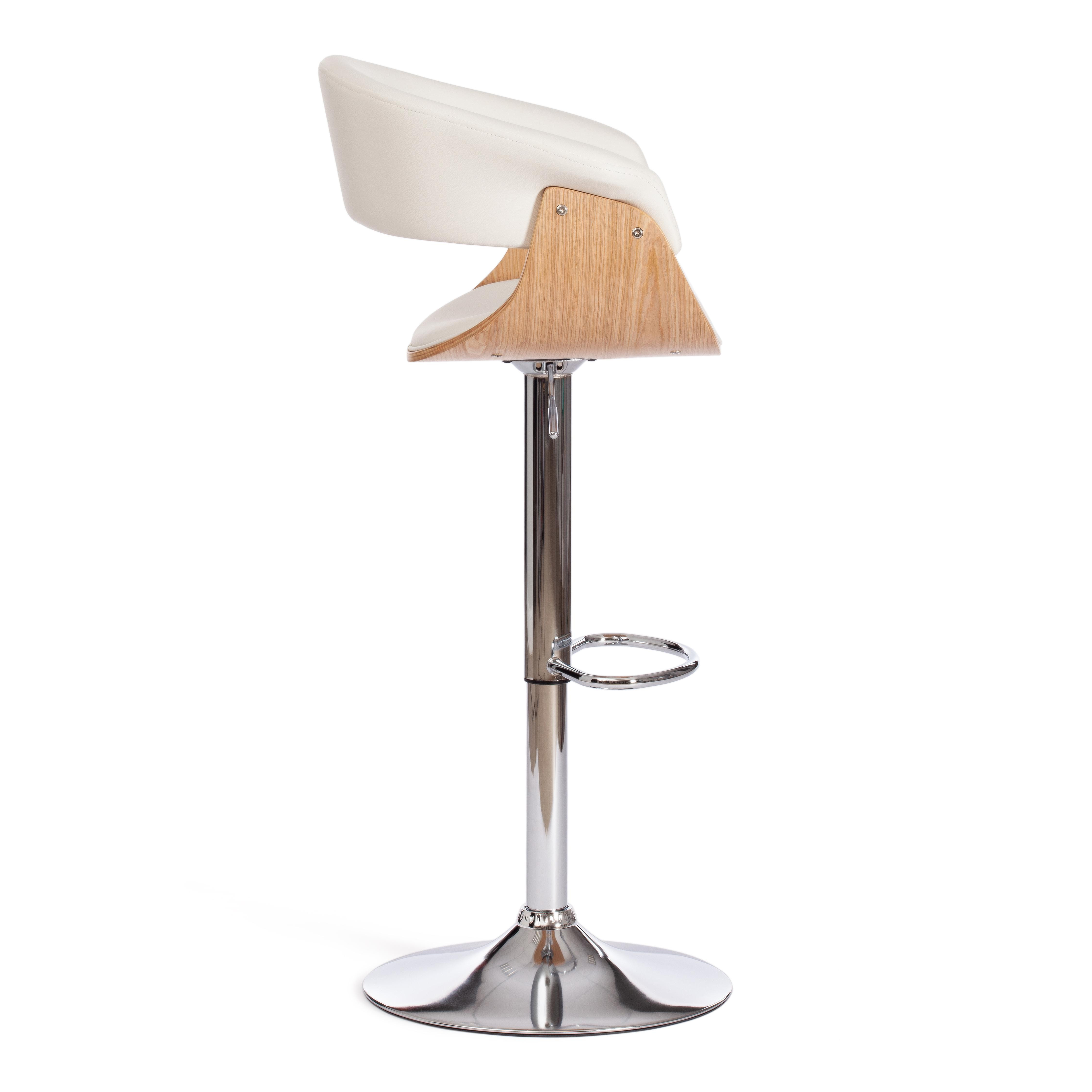Барный стул VIMTA (mod.4021S) металл/дерево/экокожа, 60х51х91,5-112,5 см, высота сиденья 61,5-82,5 см, белый/натуральный/хром