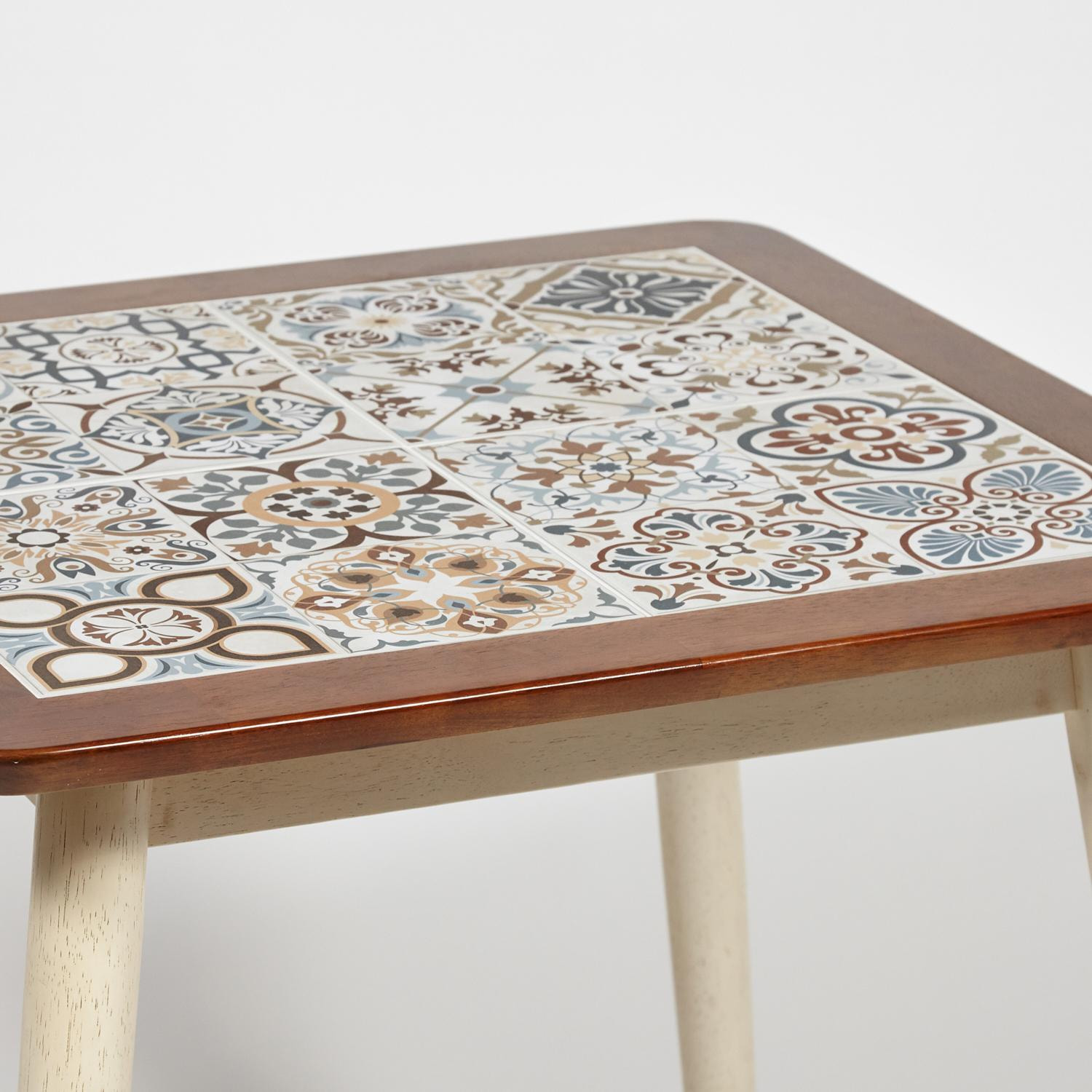 CT3030 Marrakesh стол с плиткой дерево гевея/плитка, 73,5*73,5*75см, темный дуб/античный белый , рисунок - марокко