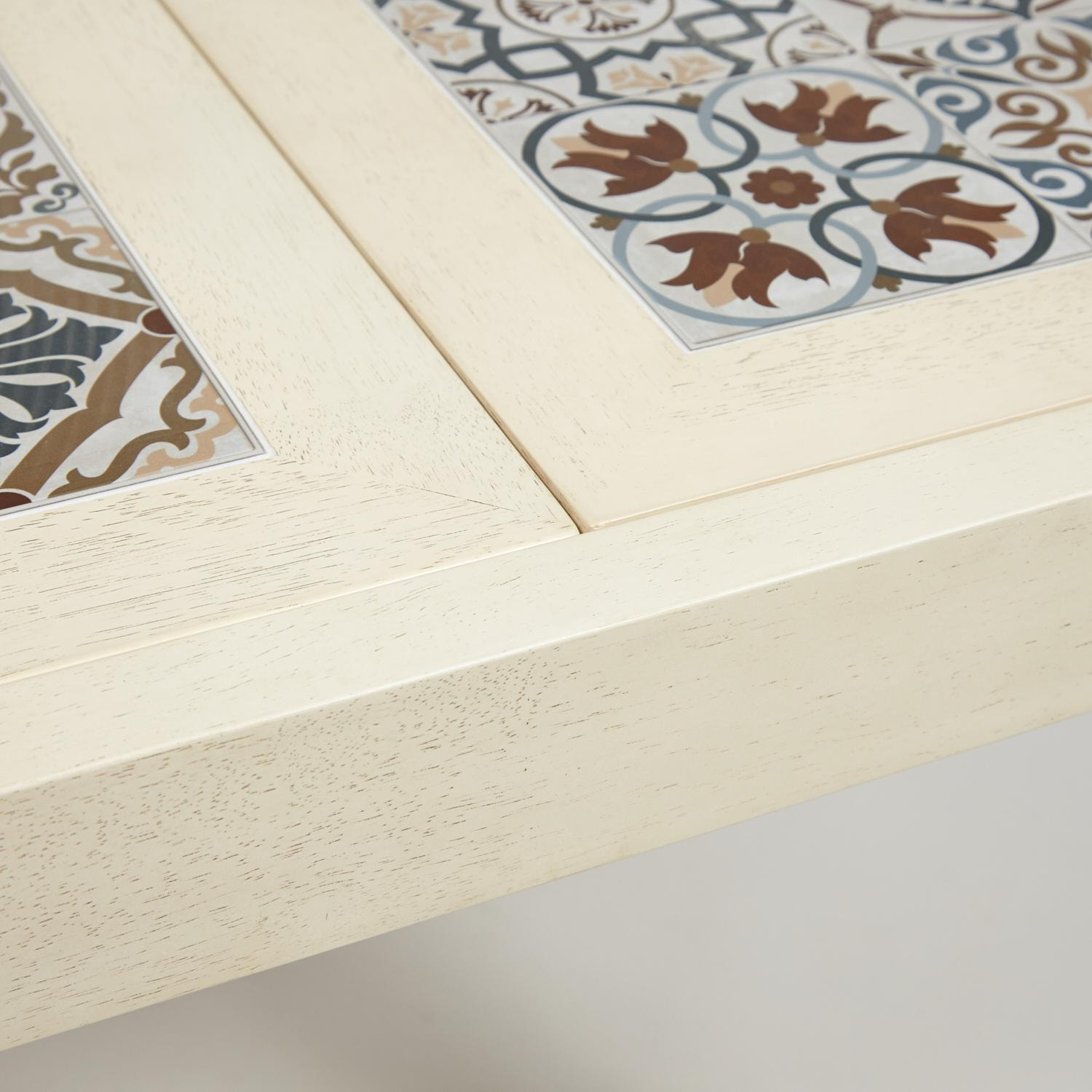CT 3030 Kasablanca стол раскладной с плиткой дерево гевея/плитка, 73,5 (147) х 73,5 х 75см , античный белый, рисунок - марокко