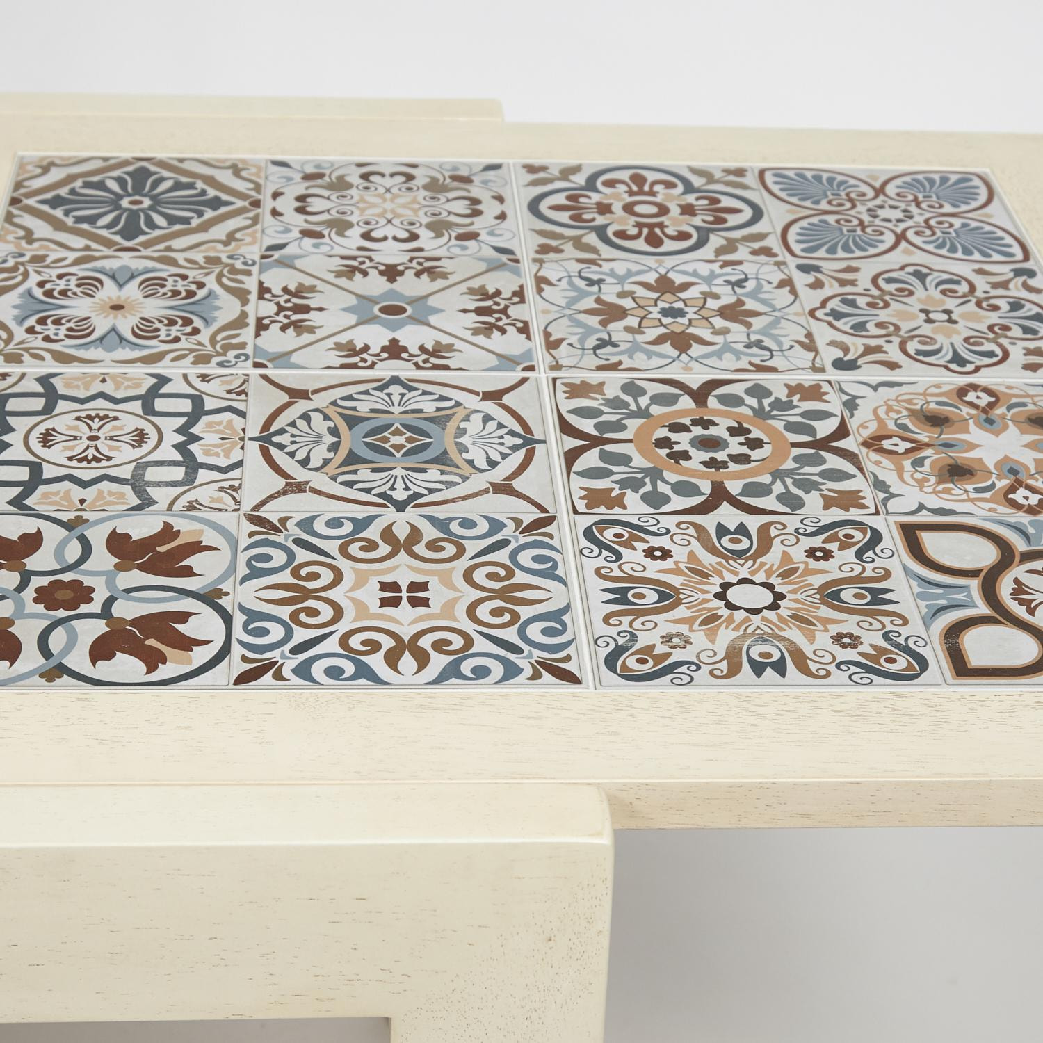 CT 3030 Kasablanca стол раскладной с плиткой дерево гевея/плитка, 73,5 (147) х 73,5 х 75см , античный белый, рисунок - марокко