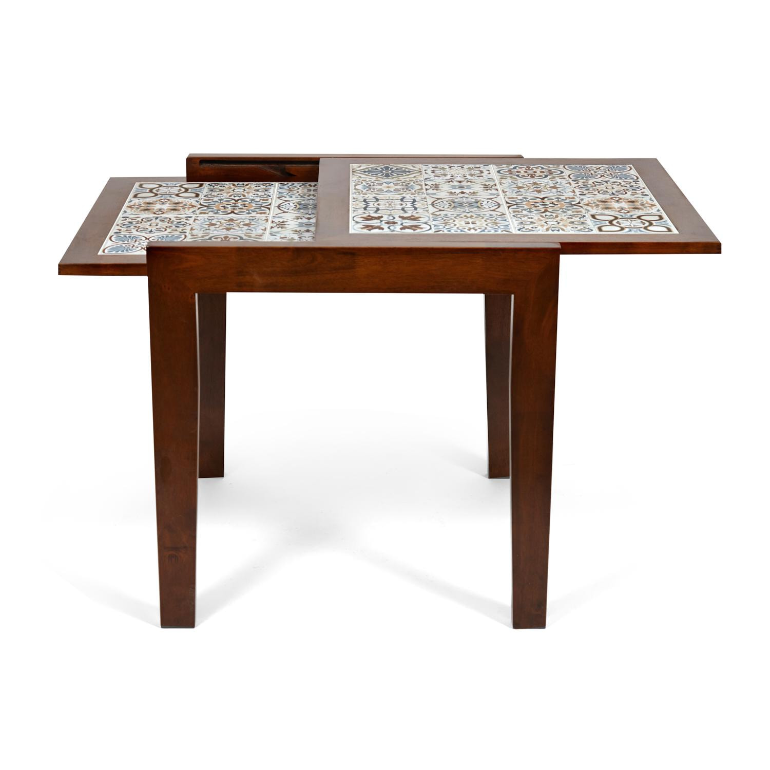 CT 3030 Kasablanca стол раскладной с плиткой дерево гевея/плитка, 73,5 (147) х 73,5 х 75см , Тёмный Дуб, рисунок - марокко