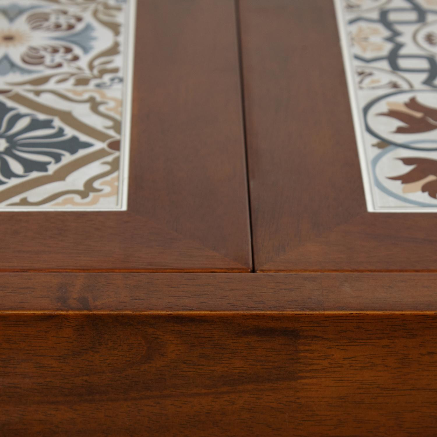 CT 3030 Kasablanca стол раскладной с плиткой дерево гевея/плитка, 73,5 (147) х 73,5 х 75см , Тёмный Дуб, рисунок - марокко