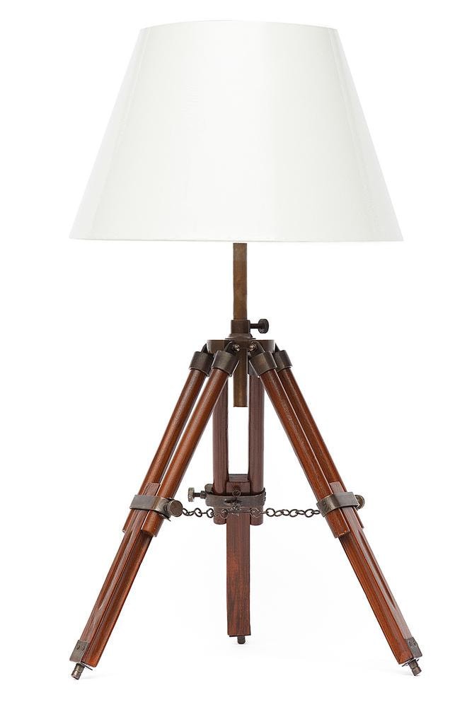 Лампа настольная на треноге Secret De Maison ( mod. 18757 ) латунь/дерево палисандр, D21.5см,.высота 22.5см, античная медь/коричневый