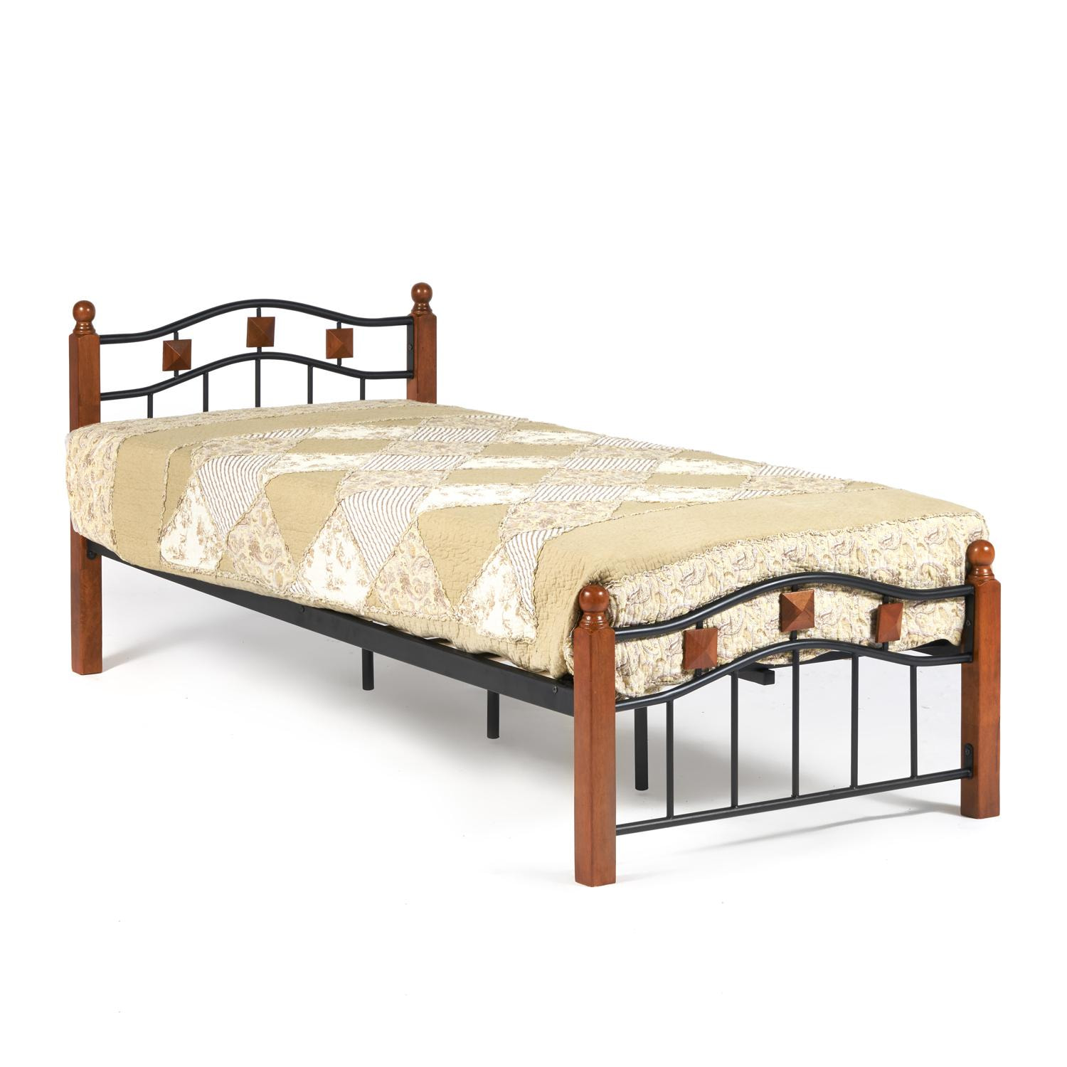 Кровать AT-126 Wood slat base дерево гевея/металл, 90*200 см (Single bed), красный дуб/черный