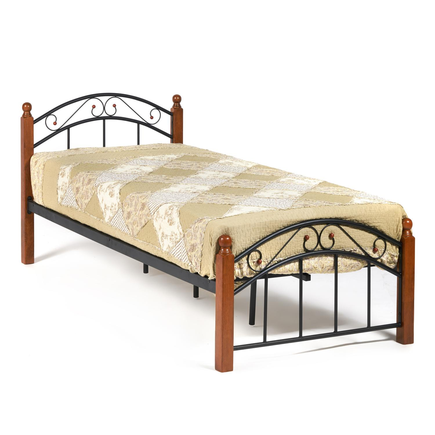 Кровать AT-8077 Wood slat base дерево гевея/металл, 90*200 см (Single bed), красный дуб/черный