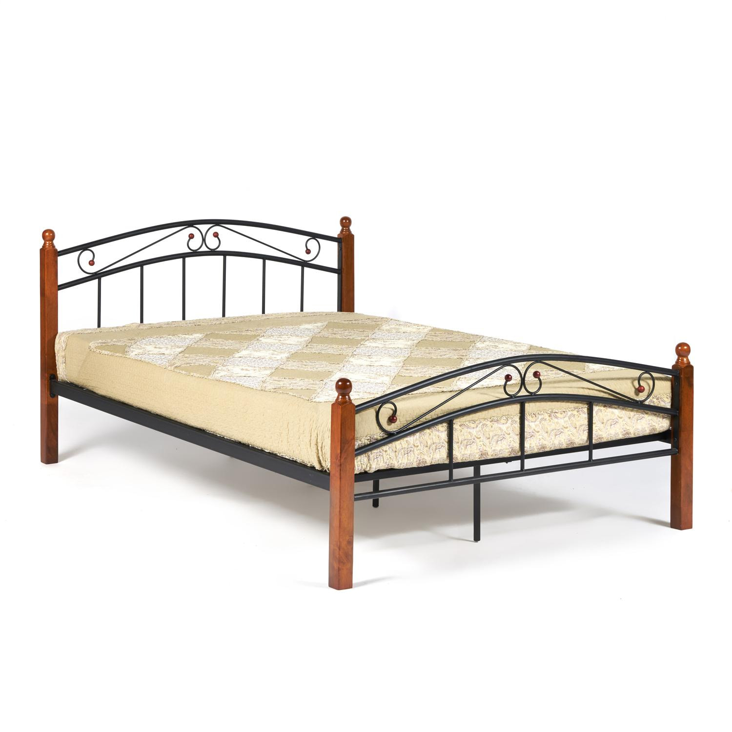 Кровать AT-8077 Wood slat base дерево гевея/металл, 140*200 см (Double bed), красный дуб/черный