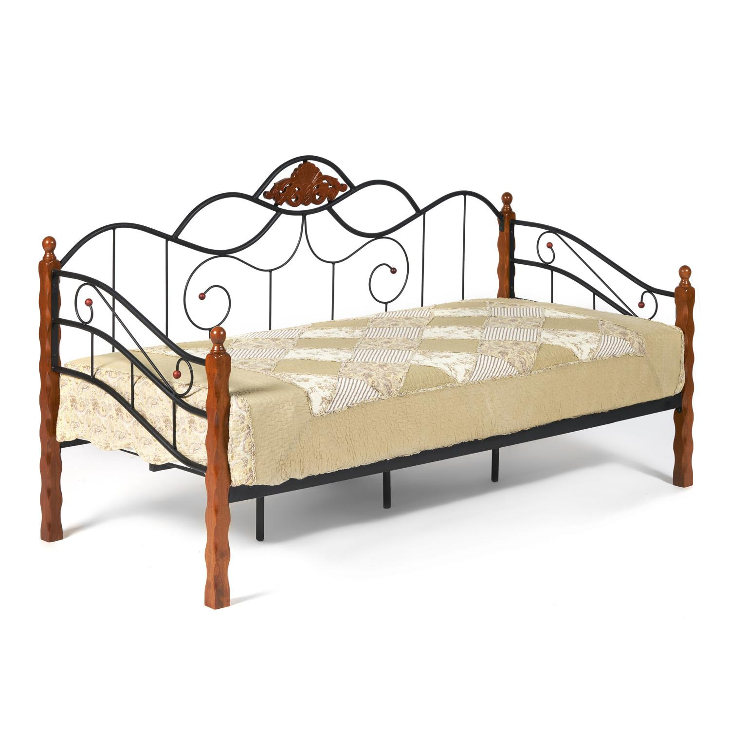 Кровать CANZONA Wood slat base дерево гевея/металл, 90*200 см (Day bed), красный дуб/черный