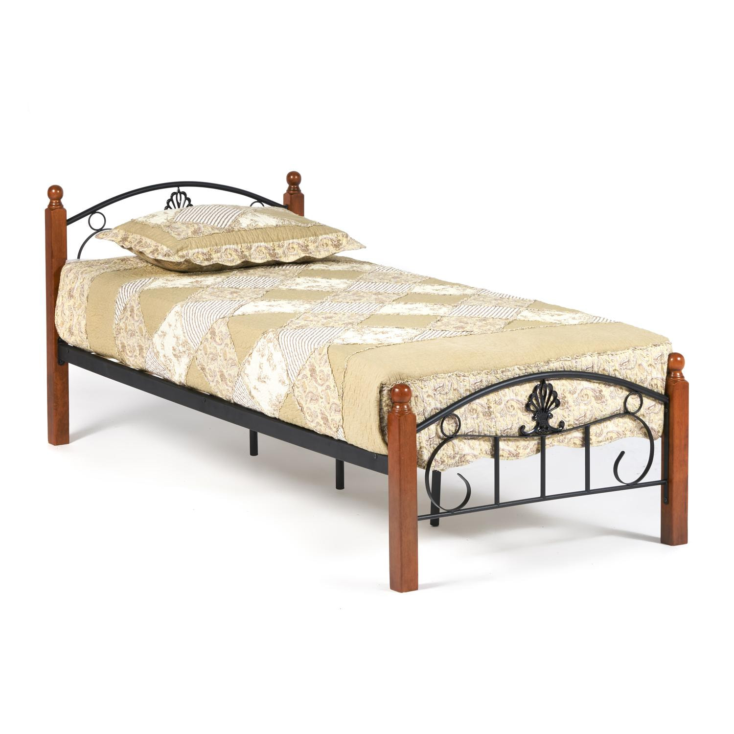 Кровать РУМБА (AT-203)/ RUMBA Wood slat base дерево гевея/металл, 90*200 см (Single bed), красный дуб/черный