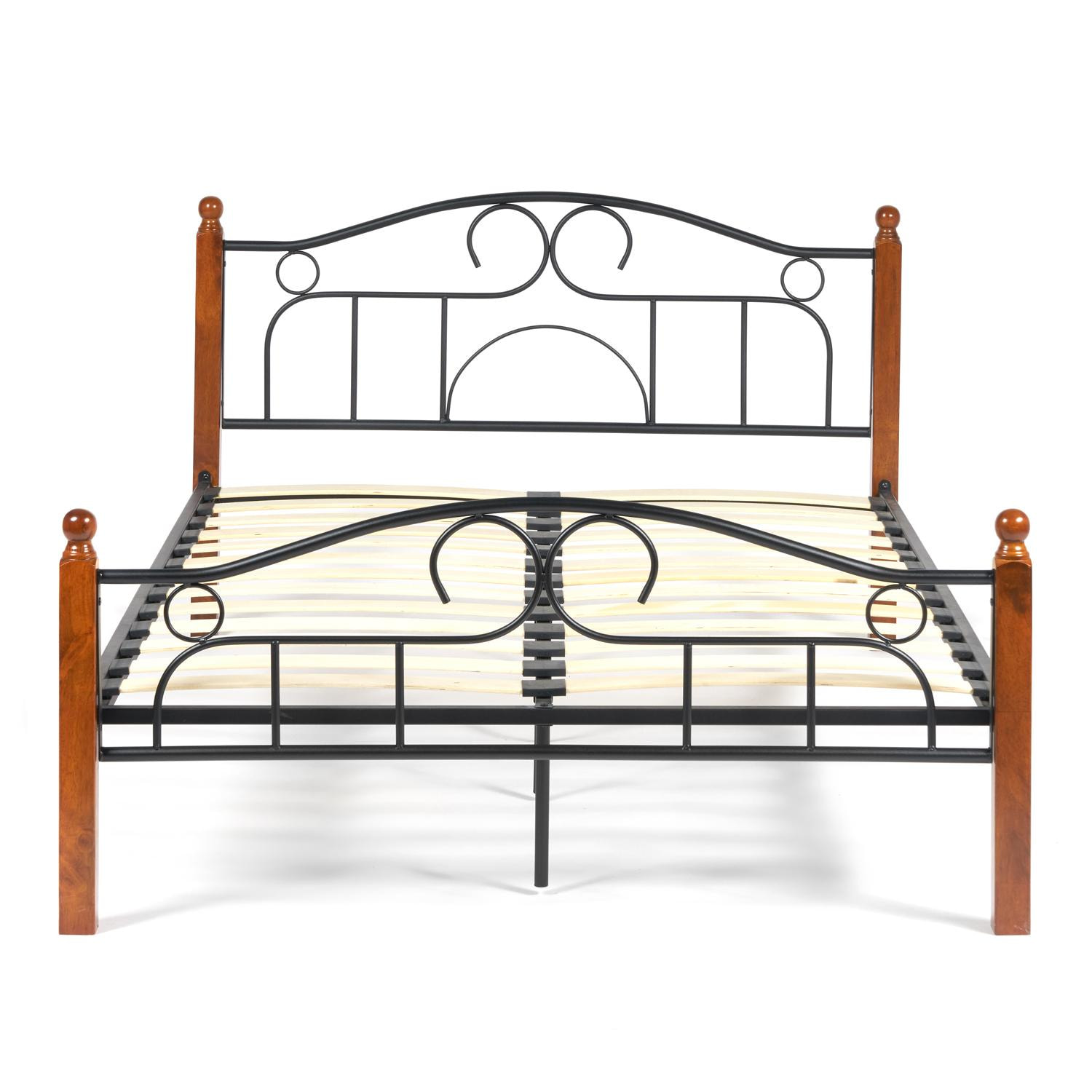 Кровать AT-808 Wood slat base дерево гевея/металл, 140*200 см (Double bed), красный дуб/черный