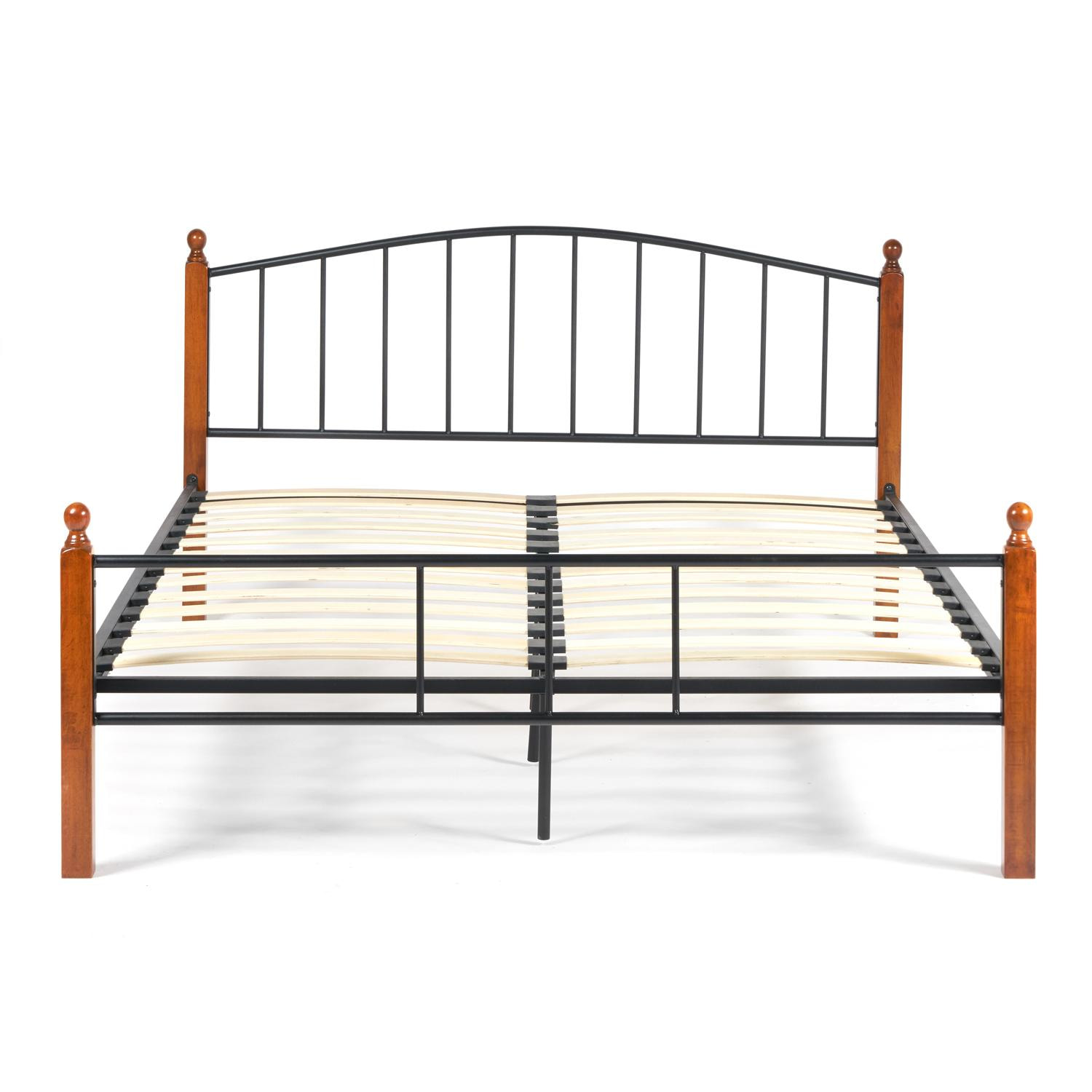 Кровать AT-915 Wood slat base дерево гевея/металл, 160*200 см (Queen bed), красный дуб/черный