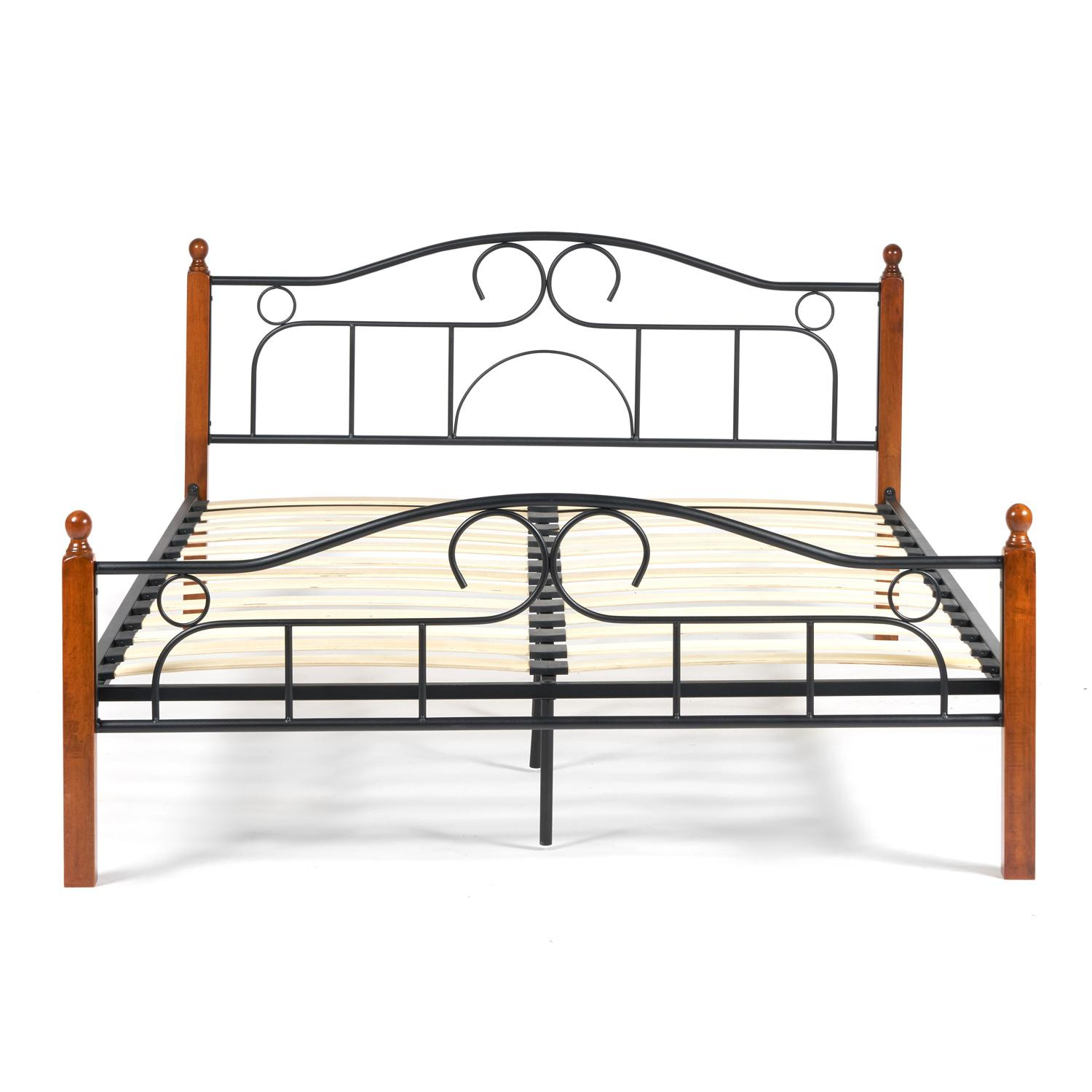 Кровать AT-808 Wood slat base дерево гевея/металл, 180*200 см (King bed), красный дуб/черный