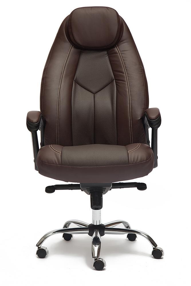 Кресло BOSS люкс (хром) кож/зам, коричневый/коричневый перфорированный, 36-36/36-36/06