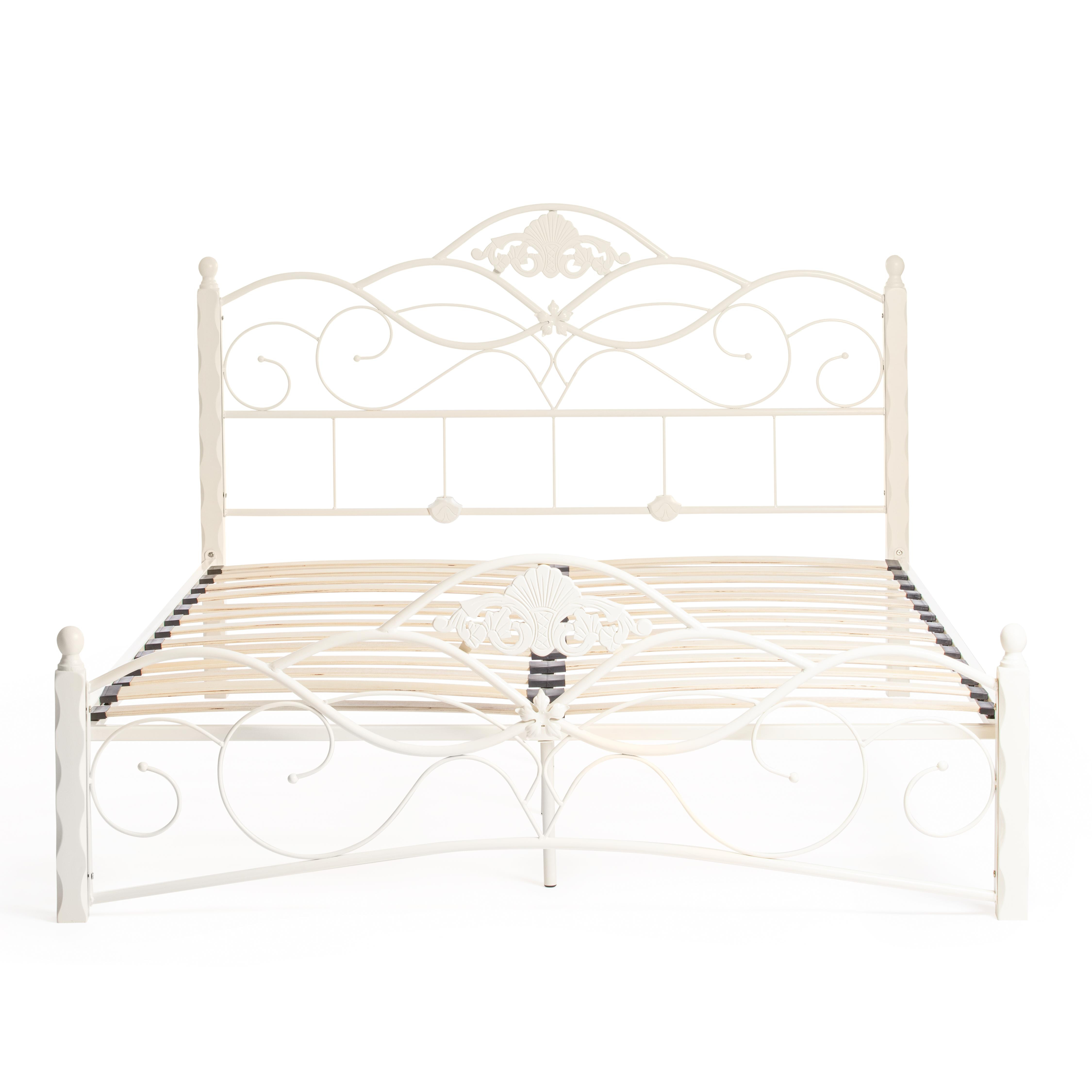 Кровать CANZONA Wood slat base дерево гевея/металл, 160*200 см (Queen bed), Белый (butter white)