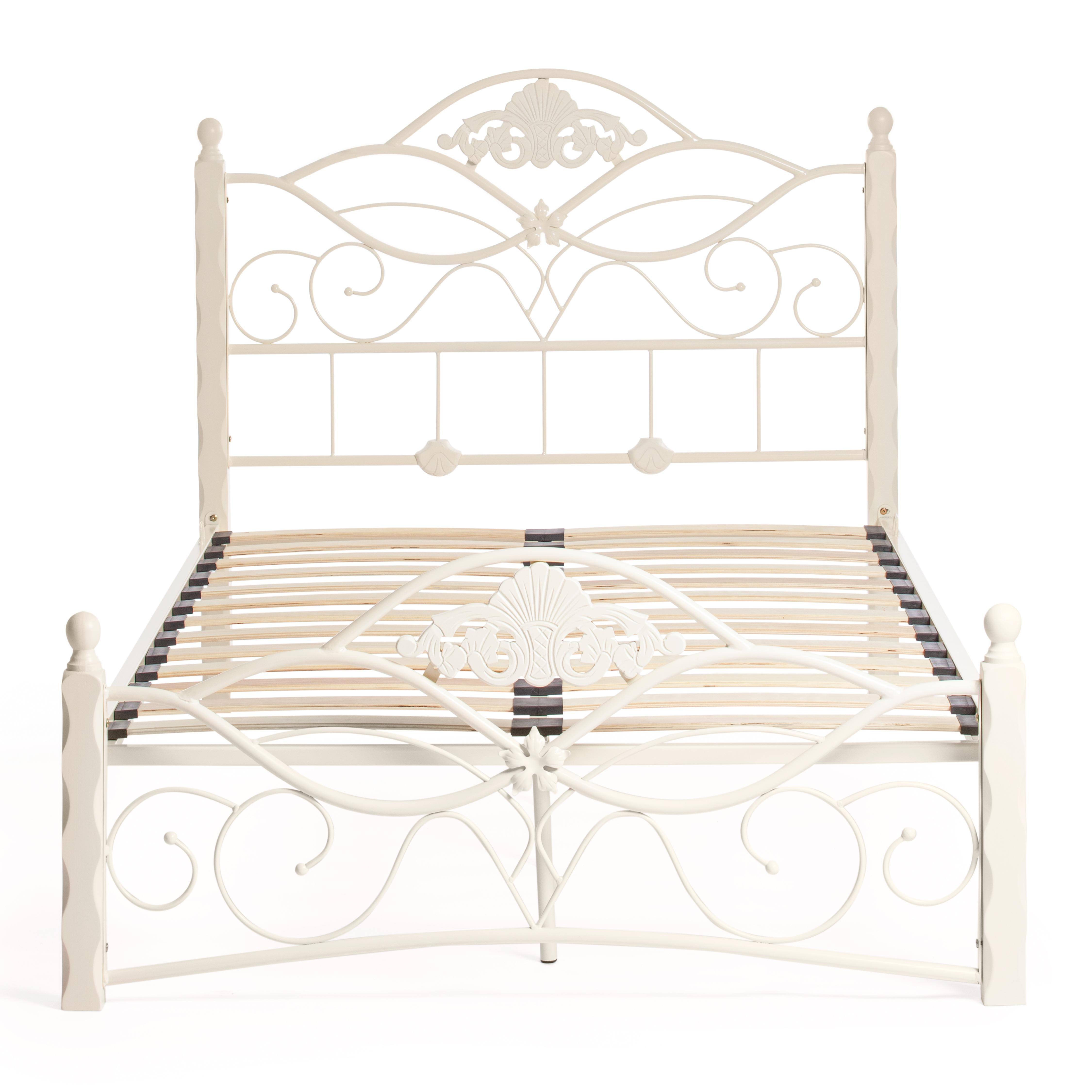Кровать CANZONA Wood slat base дерево гевея/металл, 140*200 см (Double bed), Белый (butter white)