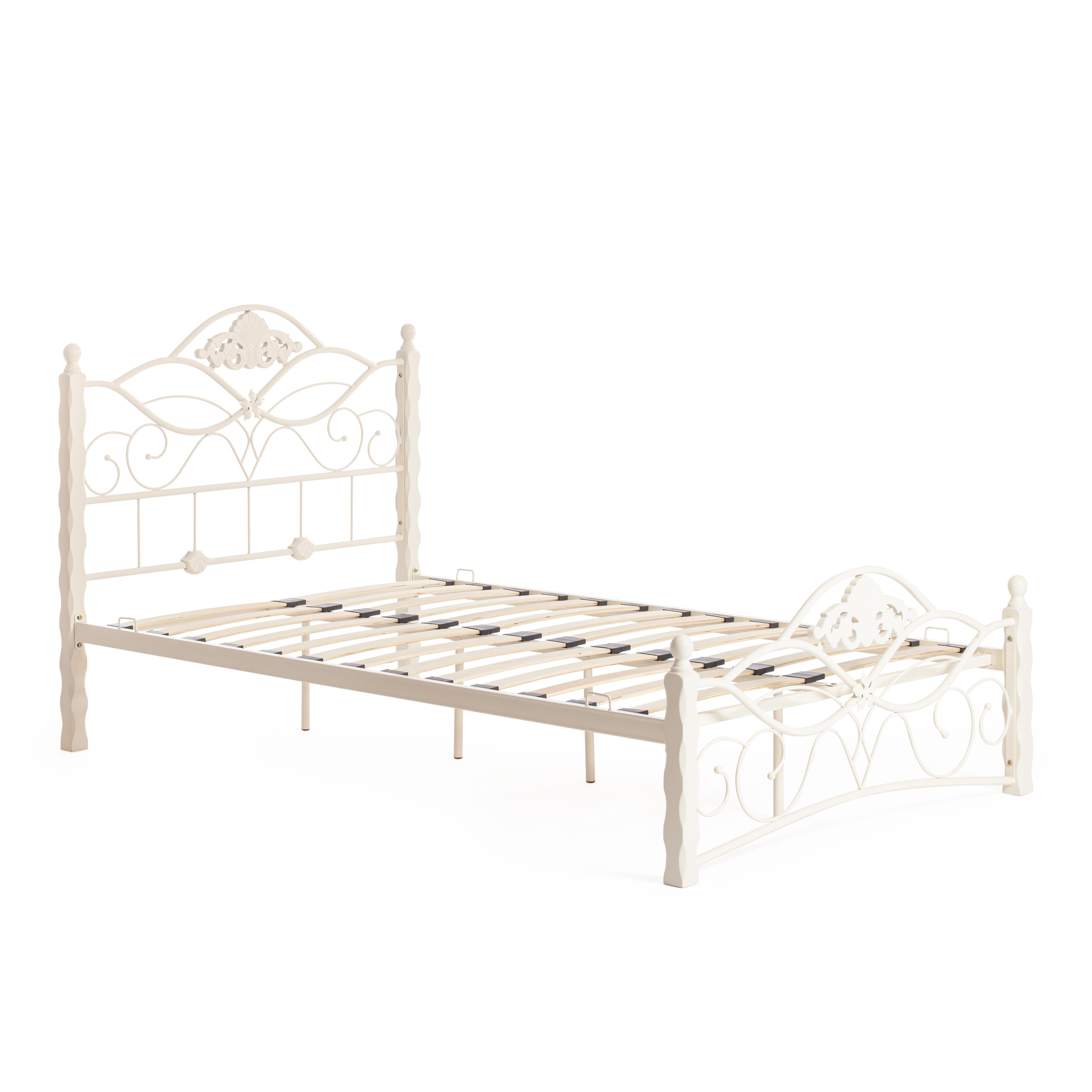 Кровать CANZONA Wood slat base дерево гевея/металл, 140*200 см (Double bed), Белый (butter white)