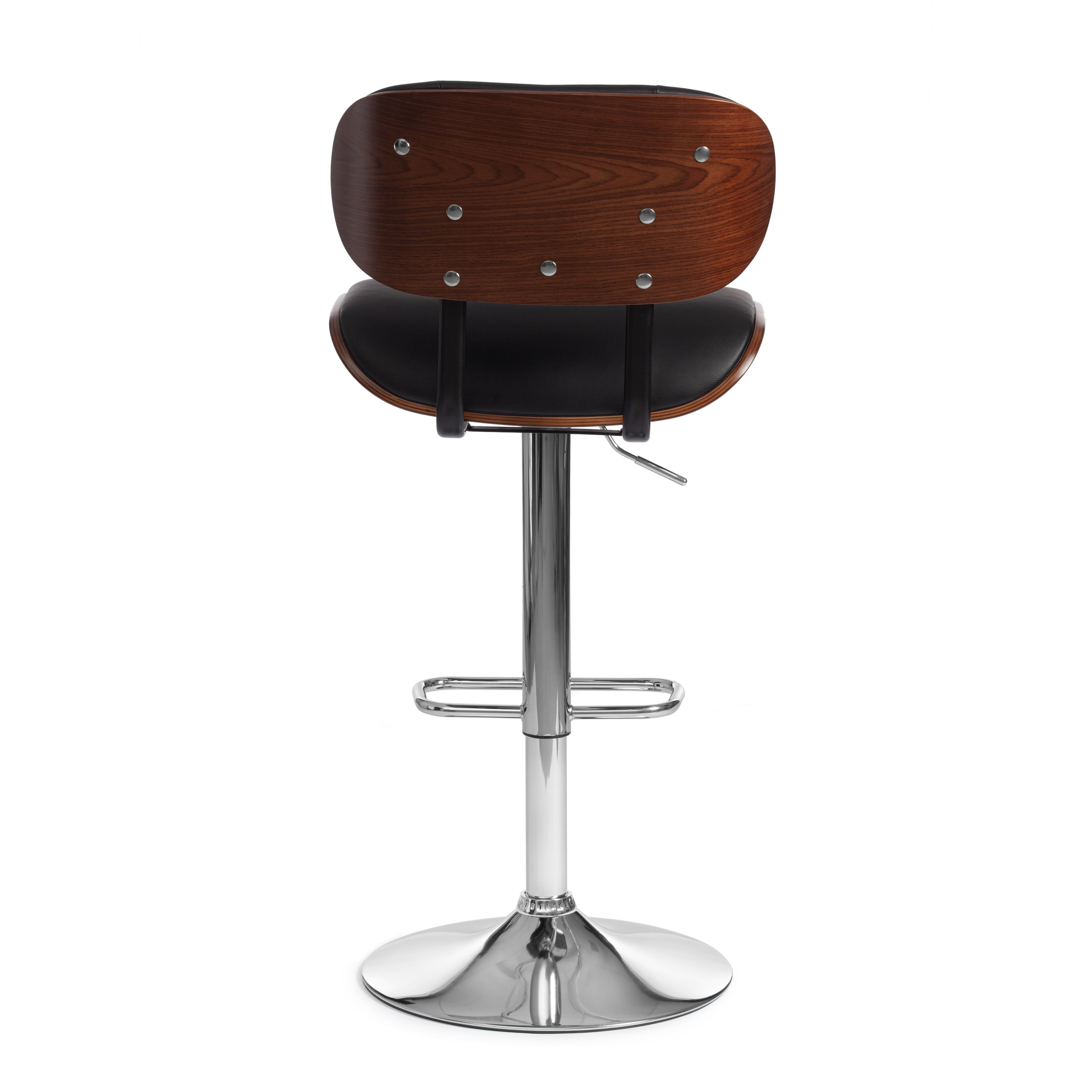Барный стул DRAKAR (mod.4050) металл/дерево/экокожа, 51х56х95-116 см, высота сиденья 65-87 см, черный/орех/хром