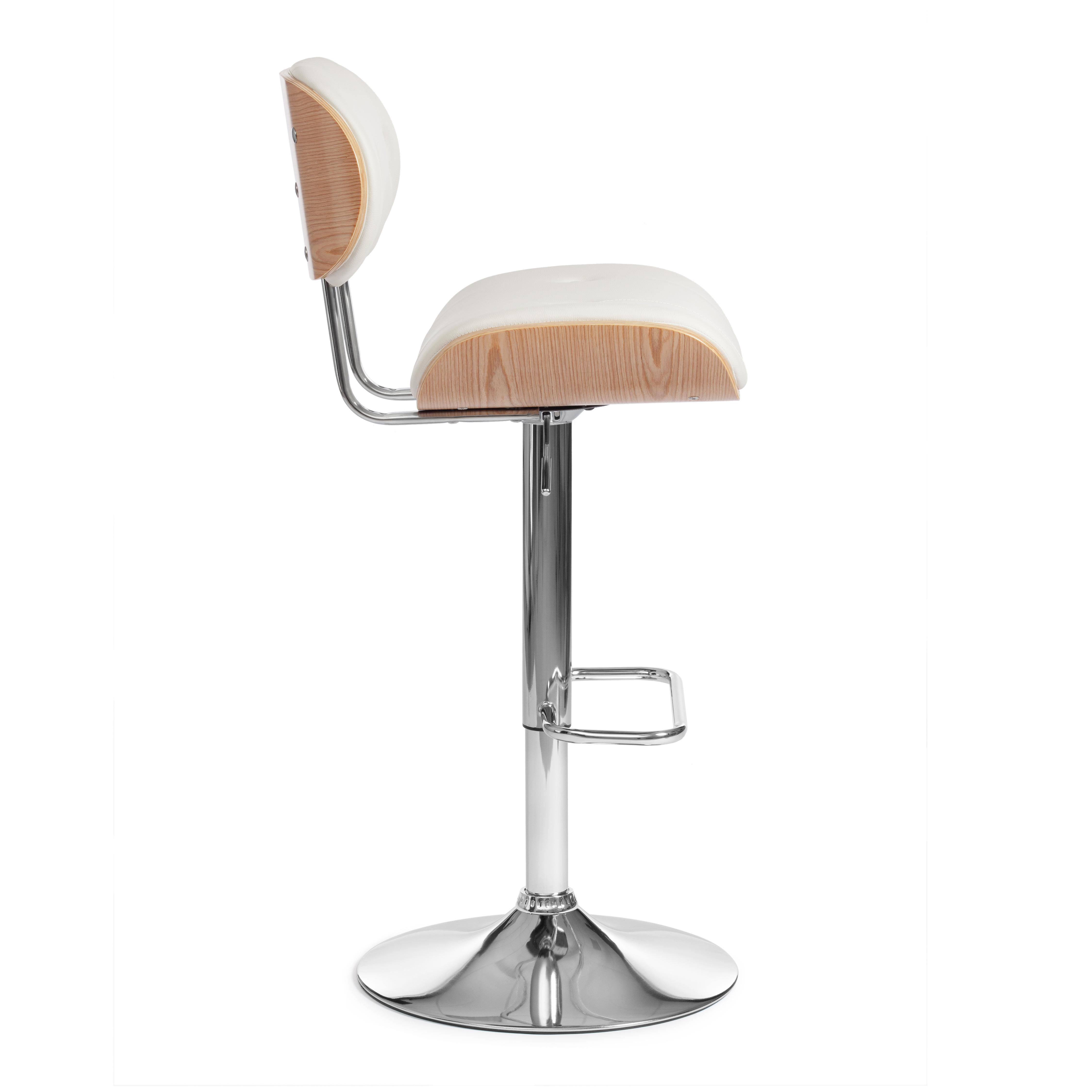 Барный стул DRAKAR (mod.4050) металл/дерево/экокожа, 51х56х95-116 см, высота сиденья 65-87 см, белый/натуральный/хром
