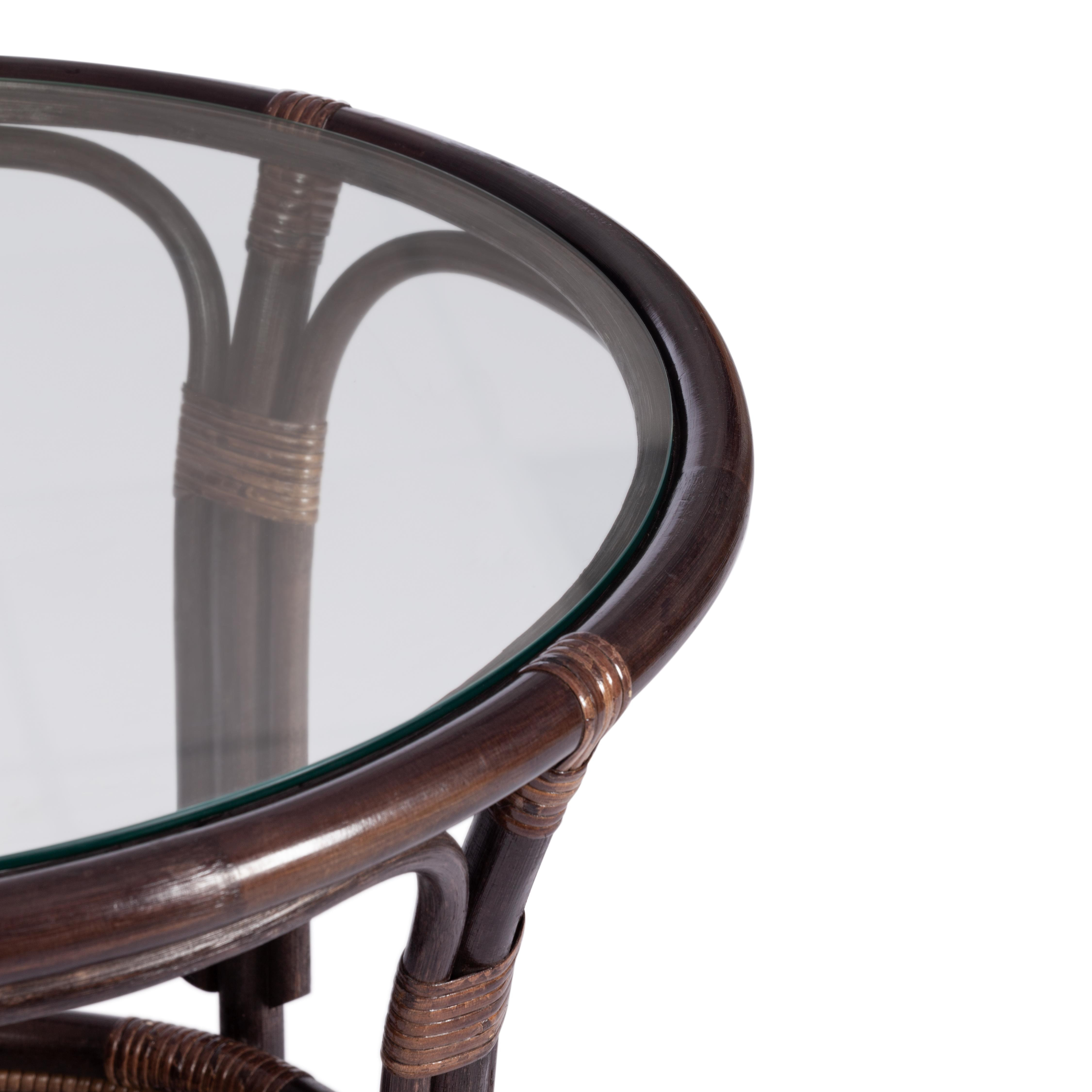 Комплект "PELANGI"  02/15 ( стол со стеклом + 4 кресла ) [без подушек] ротанг, кресло 65х65х77см, стол диаметр 64х61см, walnut (грецкий орех)