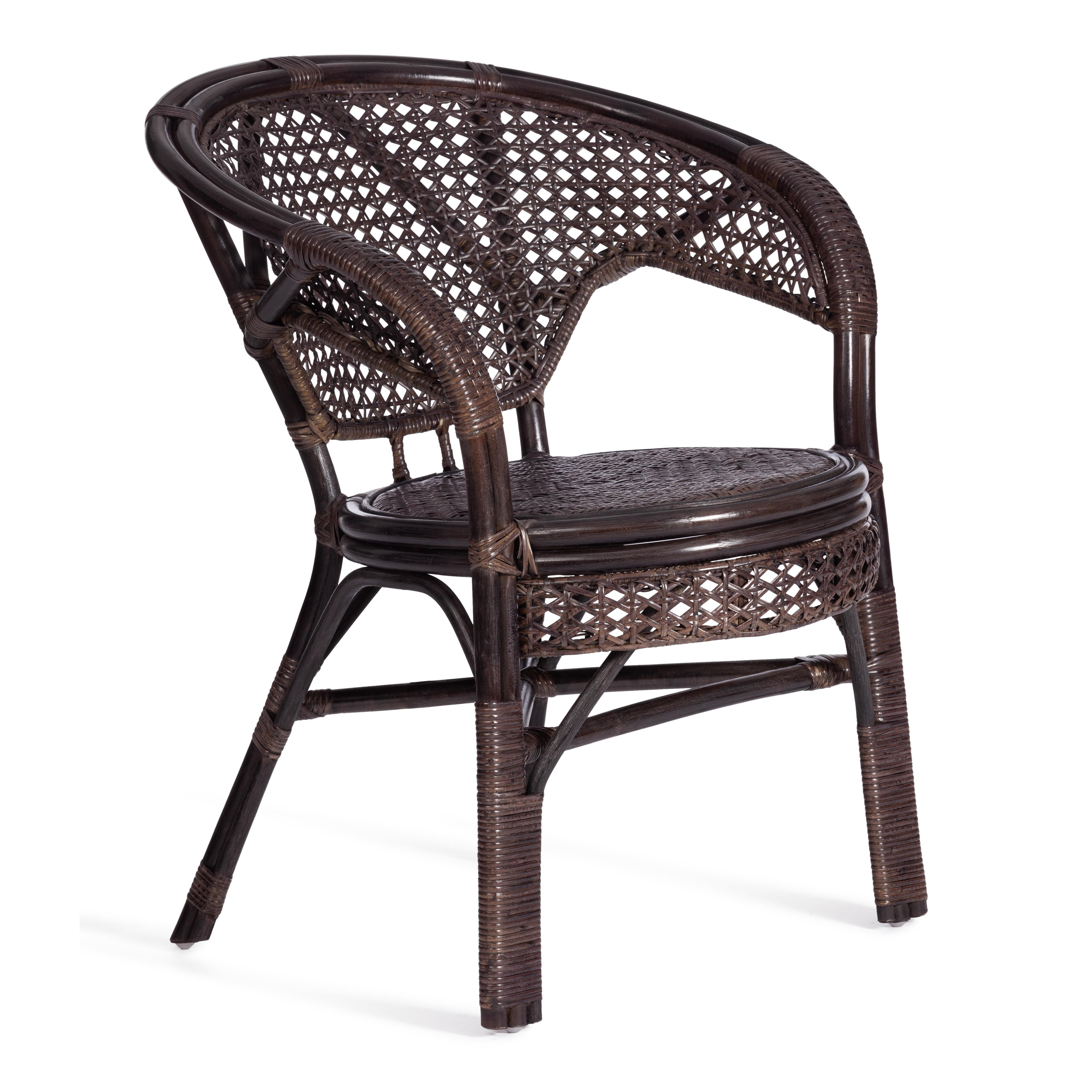 Комплект "PELANGI"  02/15 ( стол со стеклом + 4 кресла ) [без подушек] ротанг, кресло 65х65х77см, стол диаметр 64х61см, walnut (грецкий орех)