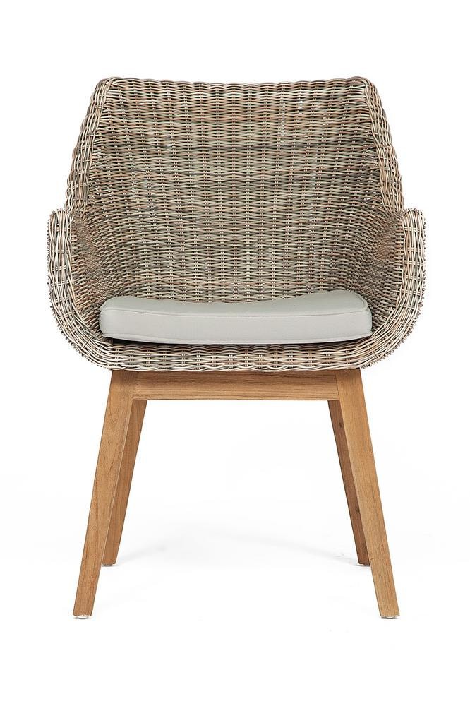 Кресло Secret De Maison Uranium с подушкой, дерево тик, искусственный ротанг, 60х63х84см, натуральный серый
