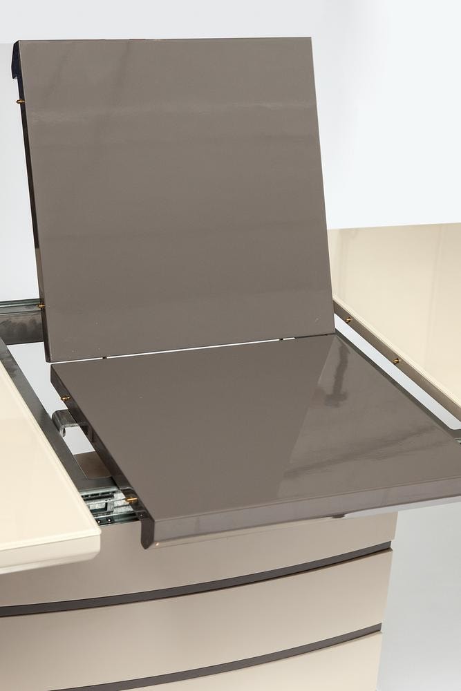 Стол WOLF ( mod. 8053-2 ) мдф high gloss, закаленное стекло, 120/160x80x76см, слоновая кость/латте