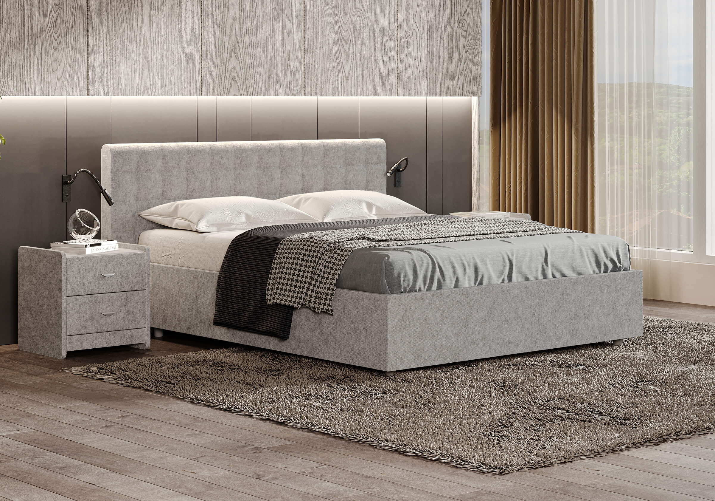 Кровать Secret de Maison Siena светло-серый (микровелюр), 113 х 205 х 100
