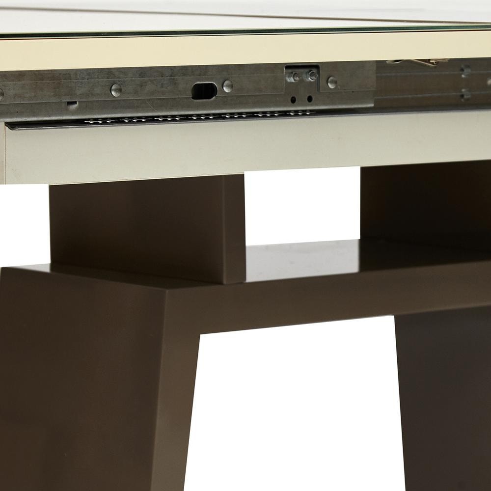 Стол BRUGGE (mod.EDT-VE001) мдф high glossy, закаленное стекло, 120/150х80х75см, слоновая кость/латте