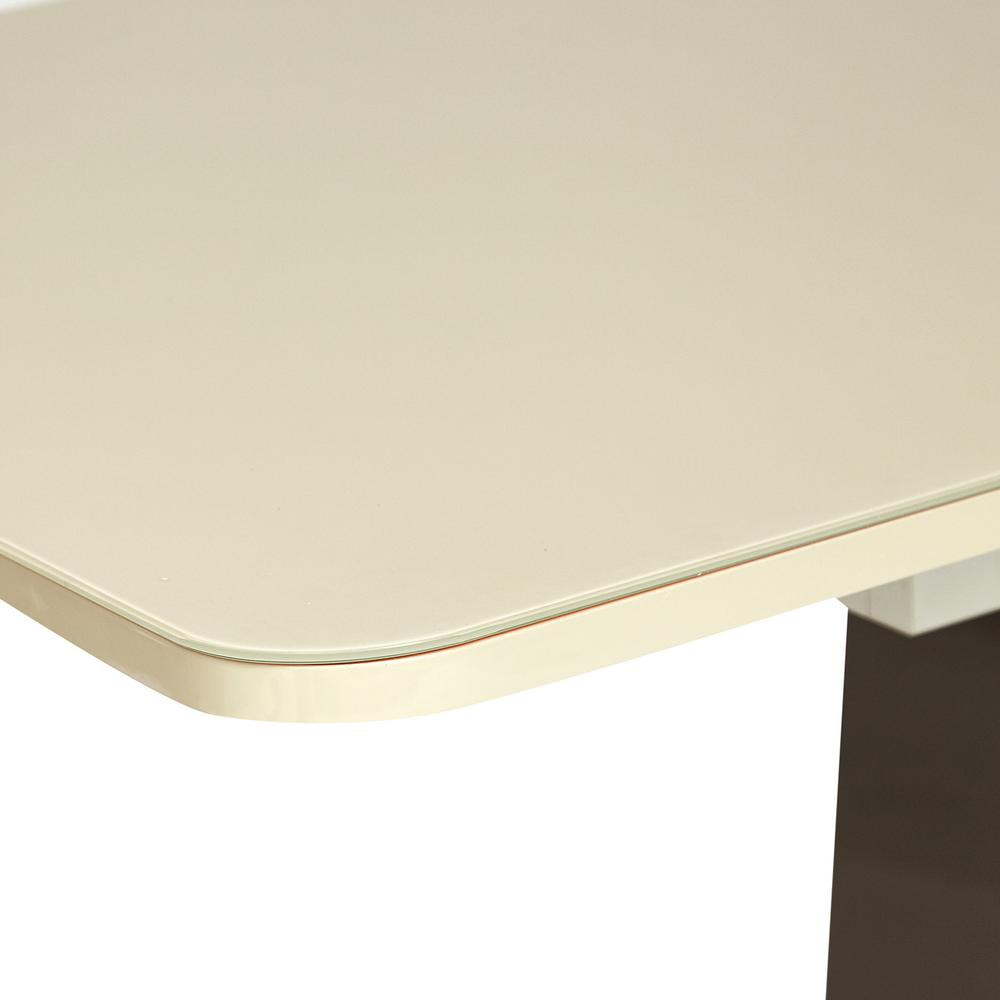 Стол BRUGGE (mod.EDT-VE001) мдф high glossy, закаленное стекло, 140/170х80х75см, слоновая кость/латте