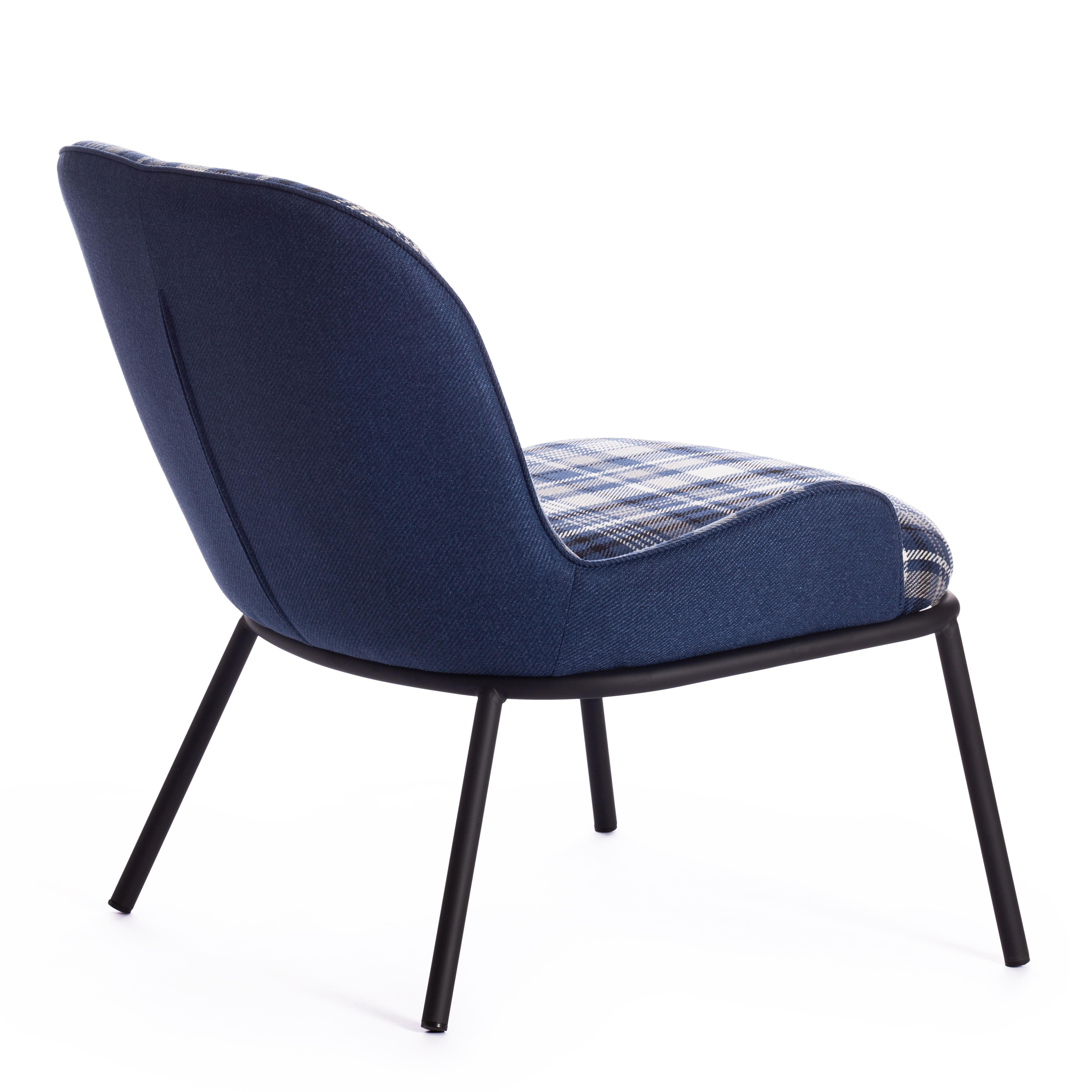 Кресло DUKEN (mod. 0179322) металл/ткань, 79х59х66 см, синий/синяя шотландка/черный